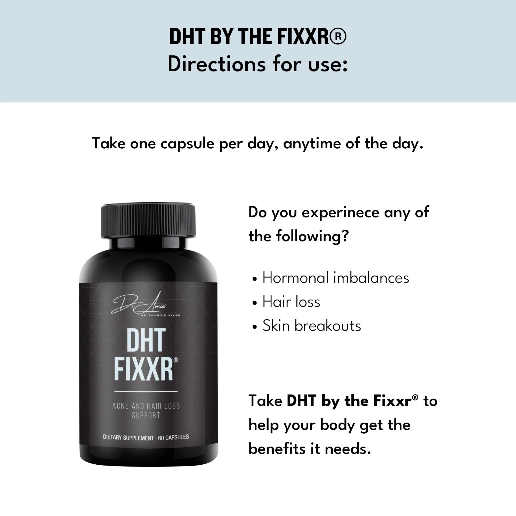 Fixxr DHT Support by Dr. Amie | with Saw Palmetto and Nettles | Acne and Hair Loss Support | 60 Capsules FixxrAu supplements