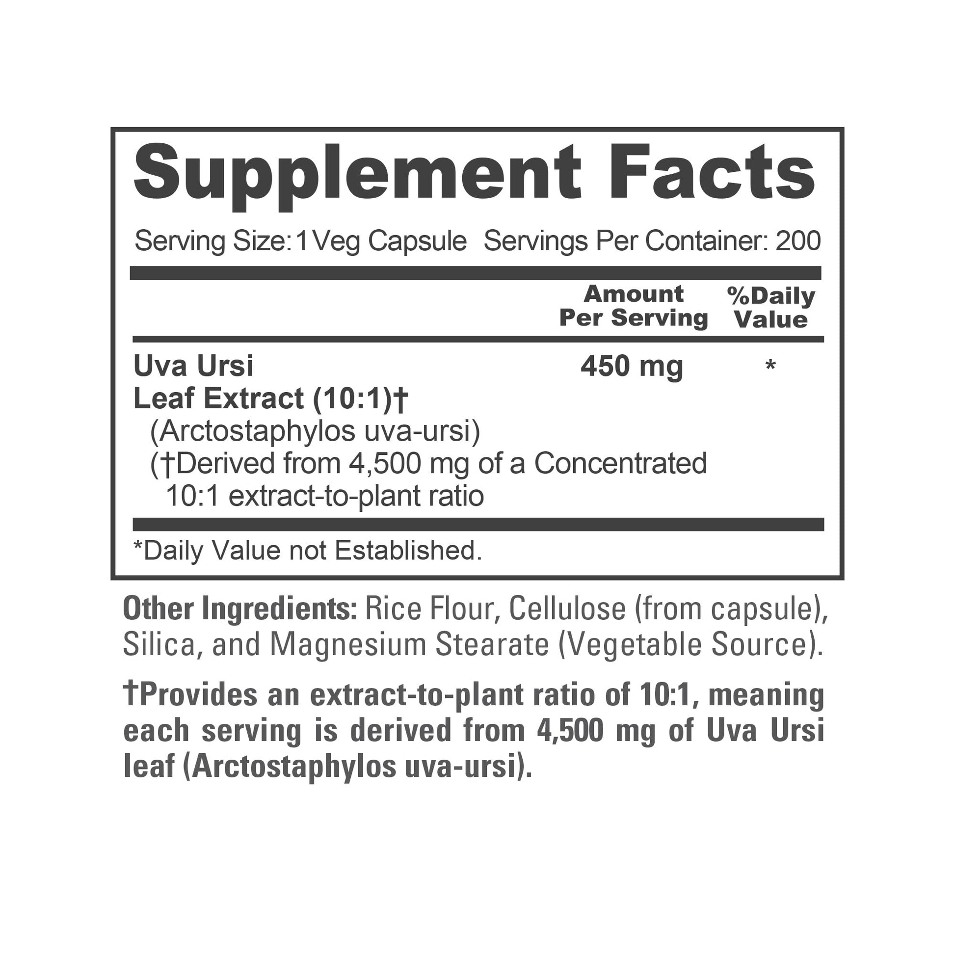 NusaPure Uva Ursi 10:1 Extract, 450 mg Equivalent to 4,500mg 200 Vegetarian caps (Non-GMO, Vegan) Bearberry NusaPureAu supplements