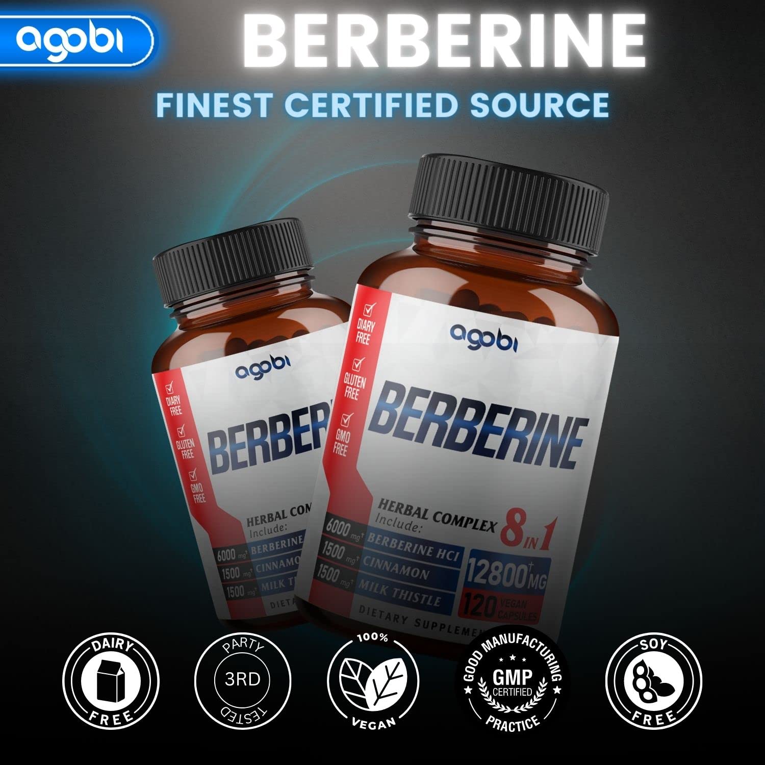 120 Capsules - Berberine Supplement 12800mg with Ceylon, Milk Thistle, Turmeric agobiAu supplements