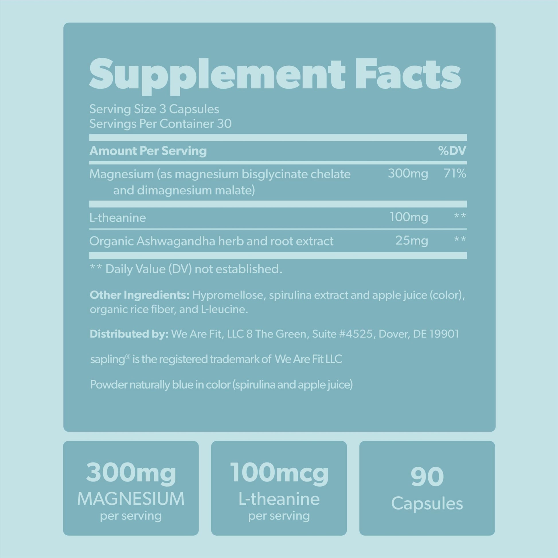 Magnesium Glycinate Complex Supplement - Chelated Magnesium Glycinate with Malate, Organic Ashwagandha, L-theanine & Blue Spirulina - High Absorption, Vegan, Non-GMO, 300mg, 90 Veggie Caps saplingAu supplements