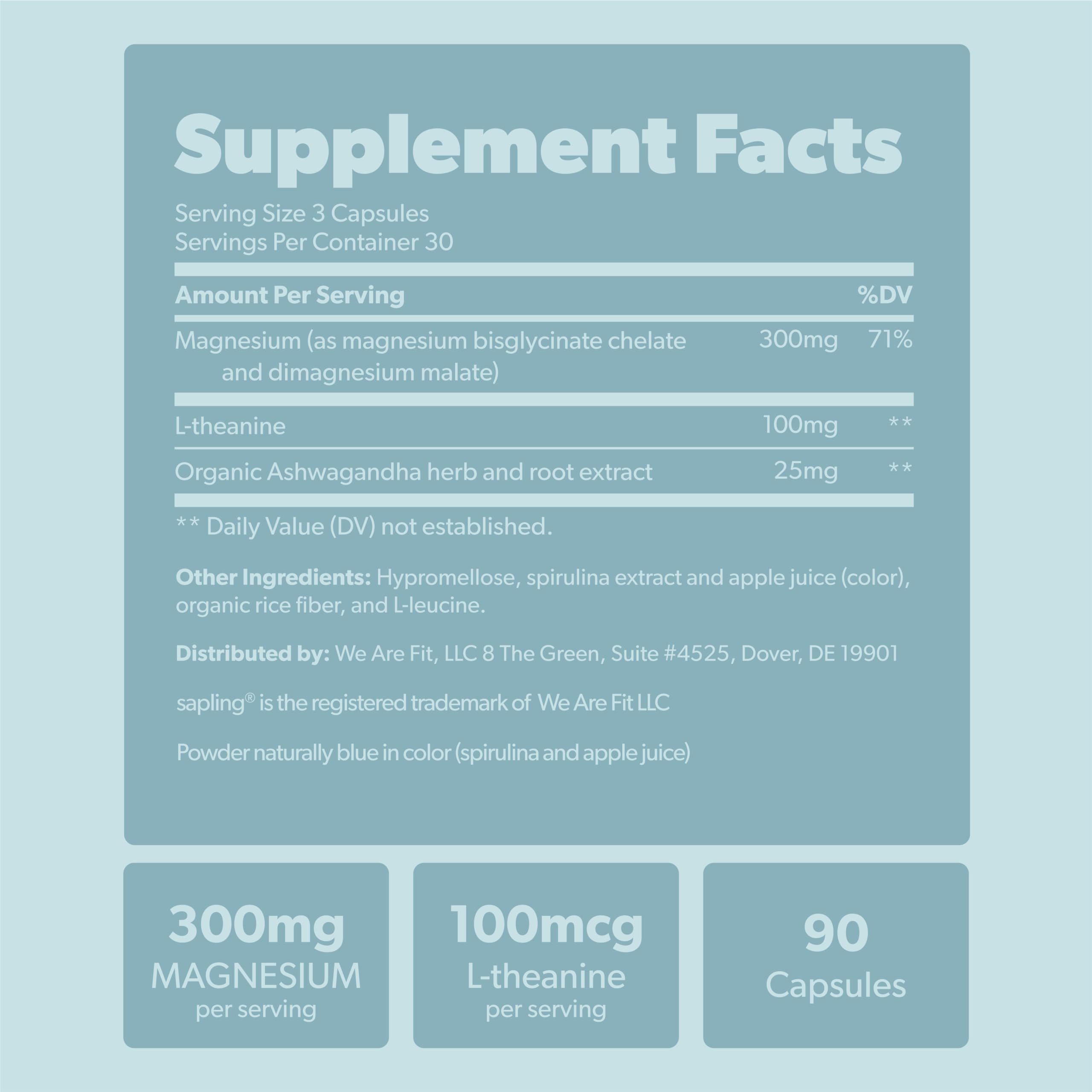 Magnesium Glycinate Complex Supplement - Chelated Magnesium Glycinate with Malate, Organic Ashwagandha, L-theanine & Blue Spirulina - High Absorption, Vegan, Non-GMO, 300mg, 90 Veggie Caps saplingAu supplements