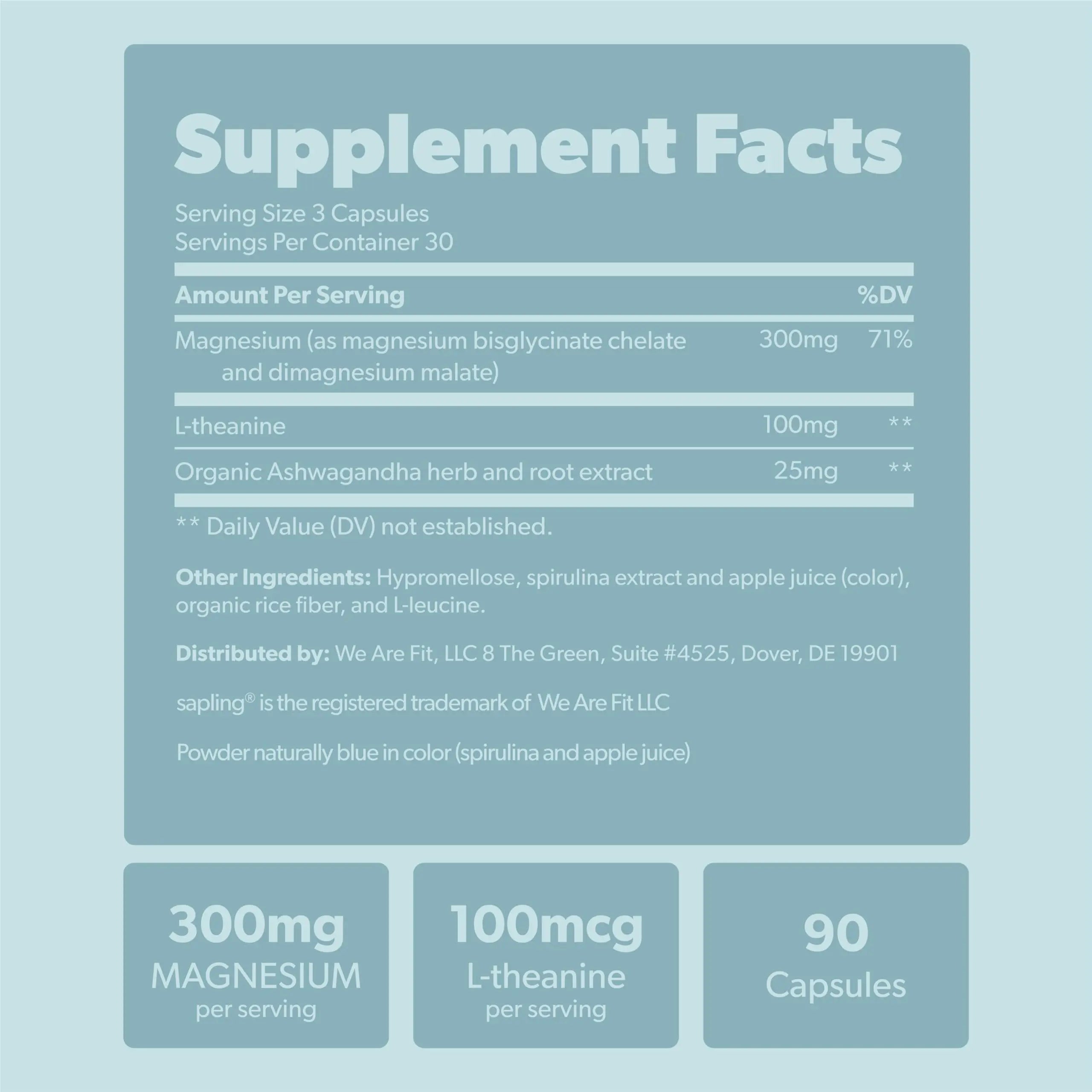 Magnesium Glycinate Complex Supplement - Chelated Magnesium Glycinate with Malate, Organic Ashwagandha, L-theanine & Blue Spirulina - High Absorption, Vegan, Non-GMO, 300mg, 90 Veggie Caps saplingnz supplements