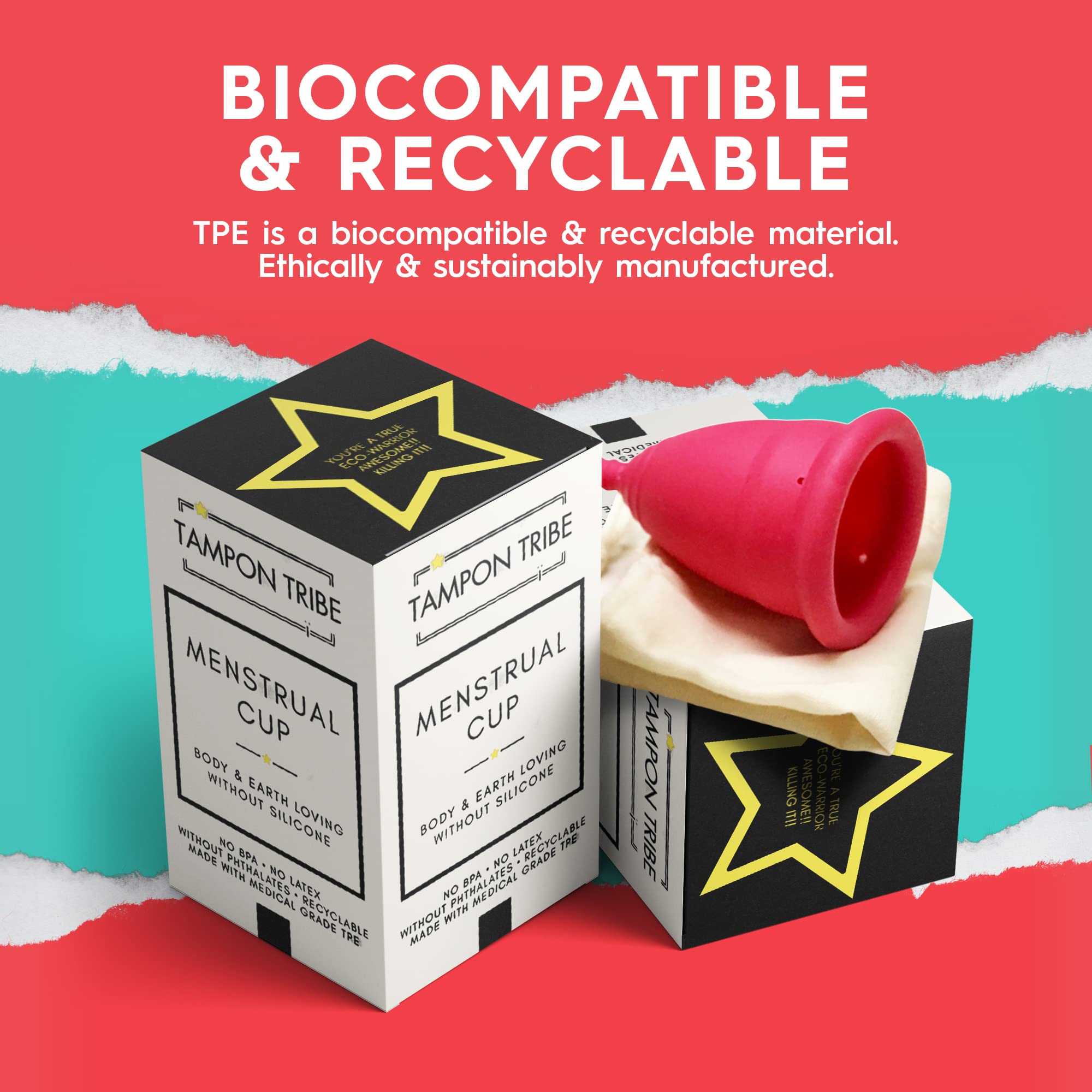 Tampon Tribe - Reusable Menstrual Cup, Easy to Clean TPE-Based Period Essential, Silicone-Free Tampon TribeAu supplements