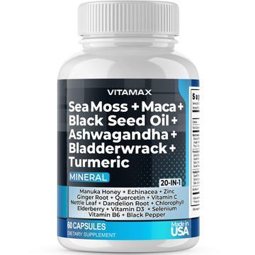 Sea Moss, Maca, Black Seed Oil, Ashwagandha, Bladderwrack, Turmeric VitamaxUS supplements