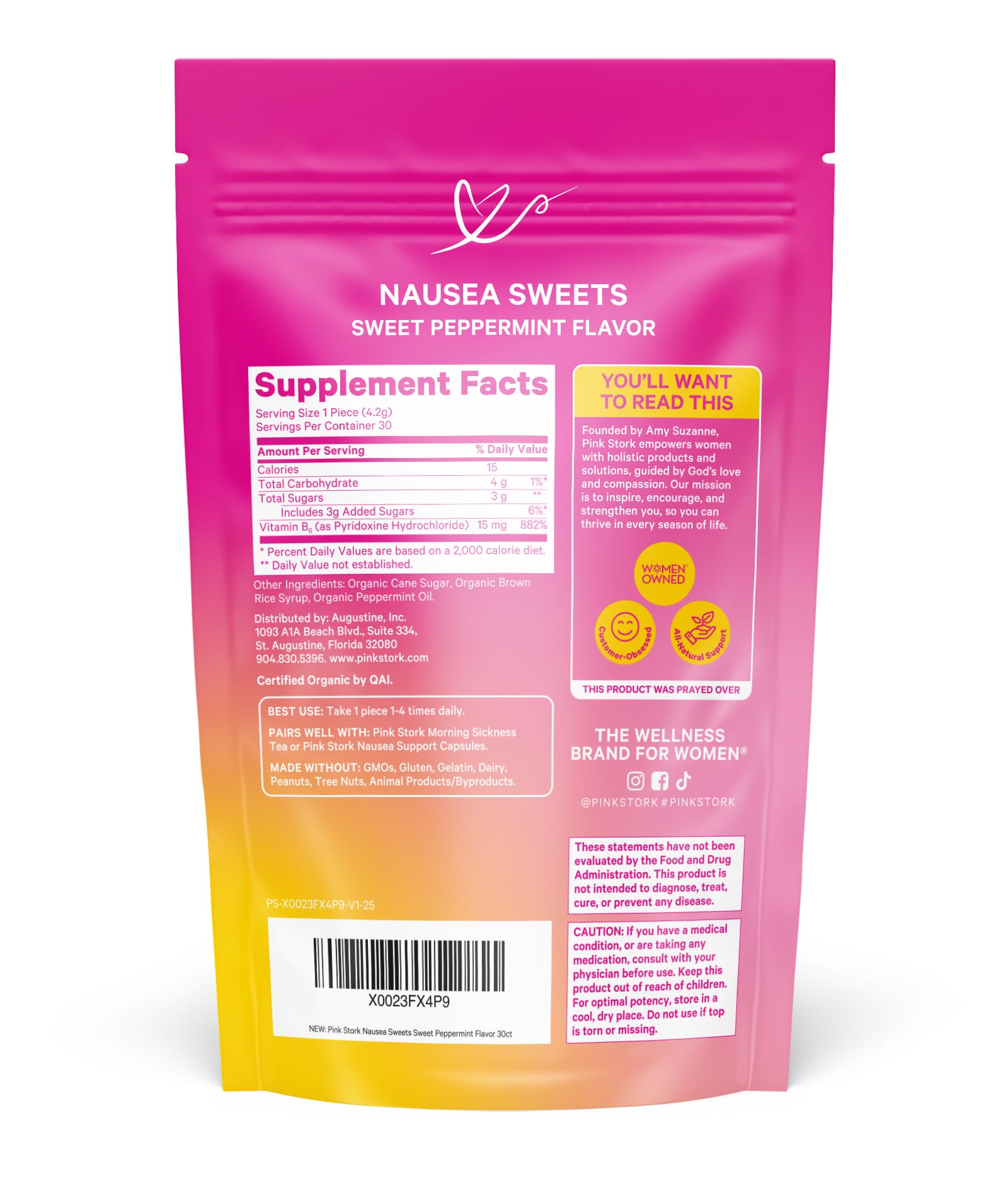 Pink Stork Organic Peppermint Sweets for Morning Sickness and Motion Sickness Support, Added Vitamin B6, 1st Trimester Pregnancy Must Haves - 30 Wrapped Peppermint Candies Pink StorkAu supplements
