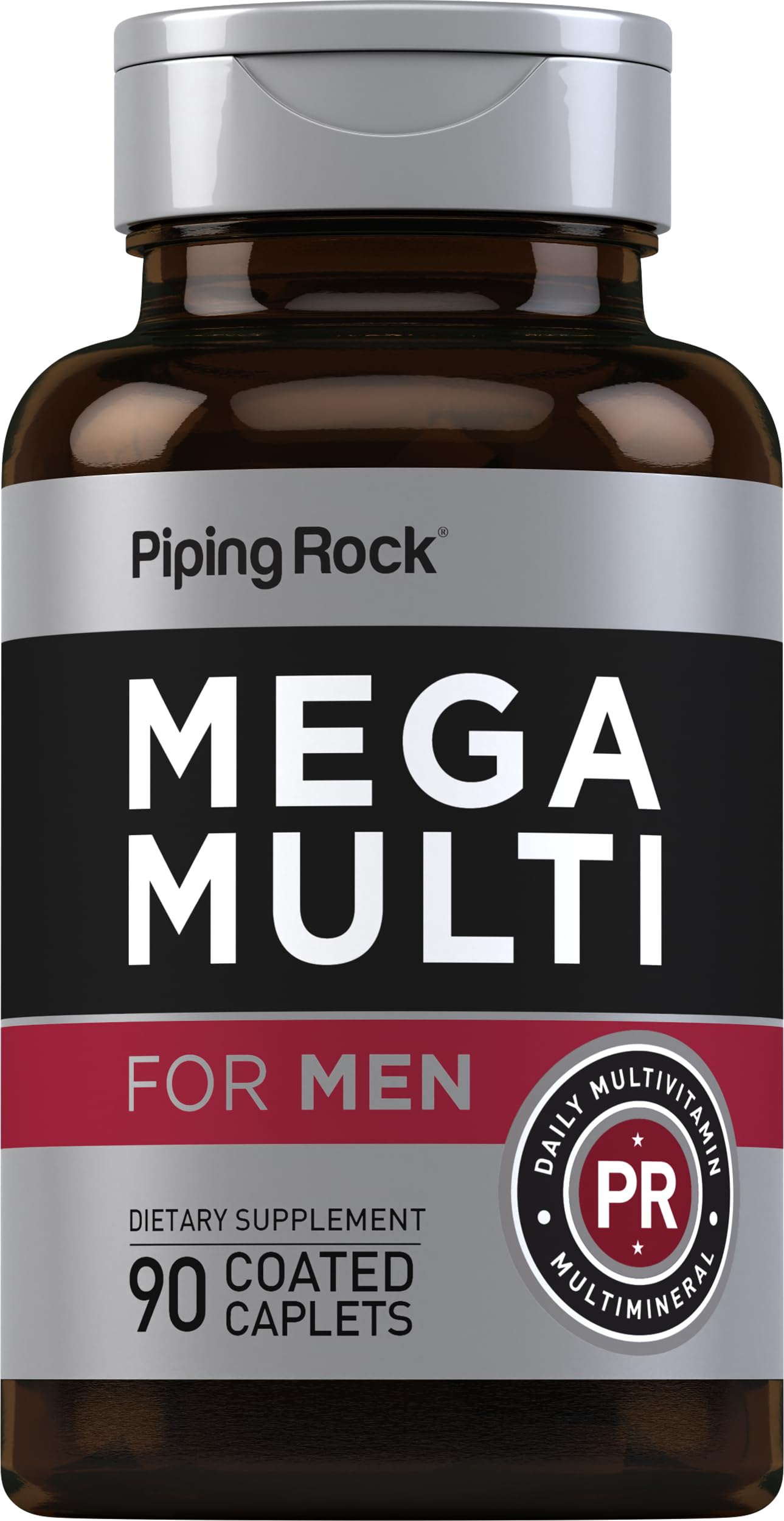 Piping Rock Men's Multivitamin | 90 Caplets | Mega Vitamin and Mineral Complex | Daily Support Supplement | with Vitamin C, D, Magnesium, Zinc | Non-GMO, Gluten Free Piping RockAu supplements