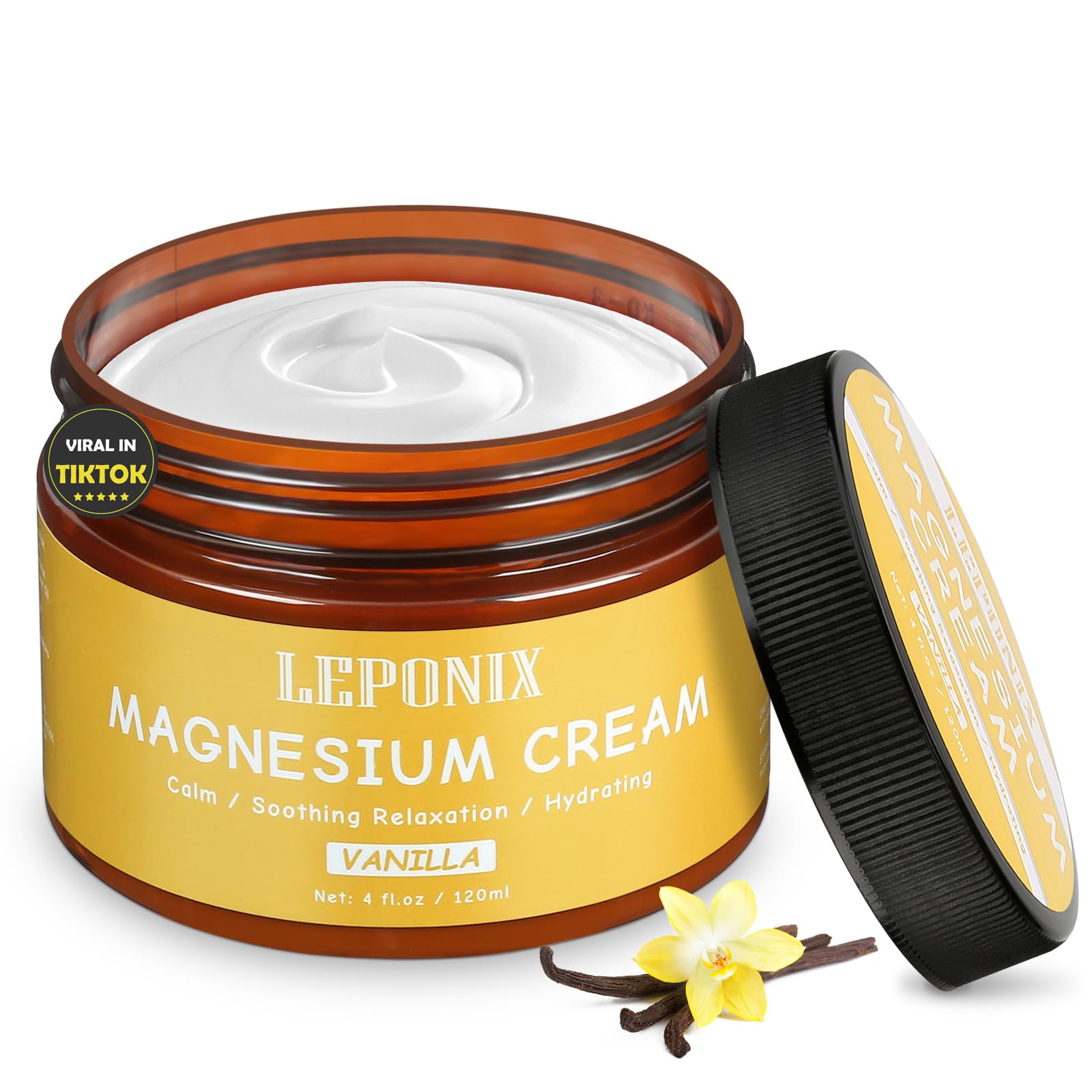 Magnesium Cream for Sleep & Muscle Recovery - Soothing Topical Magnesium Lotion for Leg Cramps, Joint Comfort, Pain Relief - Relaxing Magnesium Body Butter for Men Women Kids (120ml, Vanilla) LEPONIXAu supplements