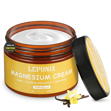 Magnesium Cream for Sleep & Muscle Recovery - Soothing Topical Magnesium Lotion for Leg Cramps, Joint Comfort, Pain Relief - Relaxing Magnesium Body Butter for Men Women Kids (120ml, Vanilla) LEPONIXAu supplements
