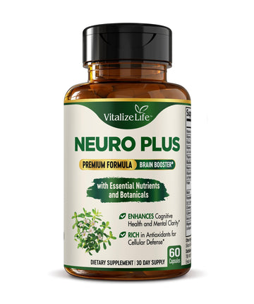 Neuro Plus Brain Supplement - Nootropic for Memory, Focus & Clarity - Neuro Brain and Focus Supplement with Bacopa Monnieri & DHA - Cognitive Support Formula - 60 Capsules Vitalize LifeAu supplements