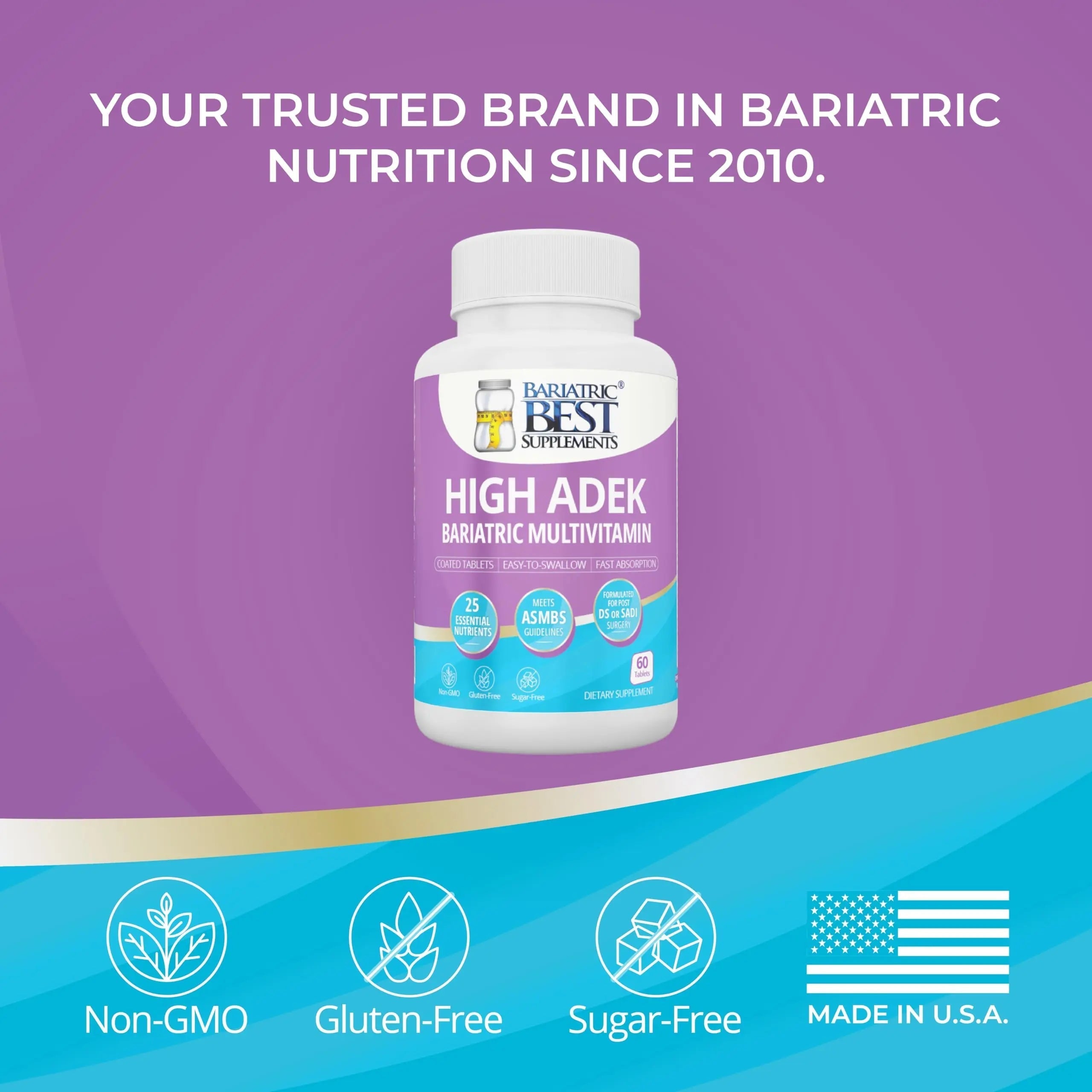 High A D E K Bariatric Multivitamin for Post DS/SADI Surgery, 25 Essential Nutrients for Post-Weight Loss Surgery, 60 Tablets Bariatric Best SupplementsAu supplements