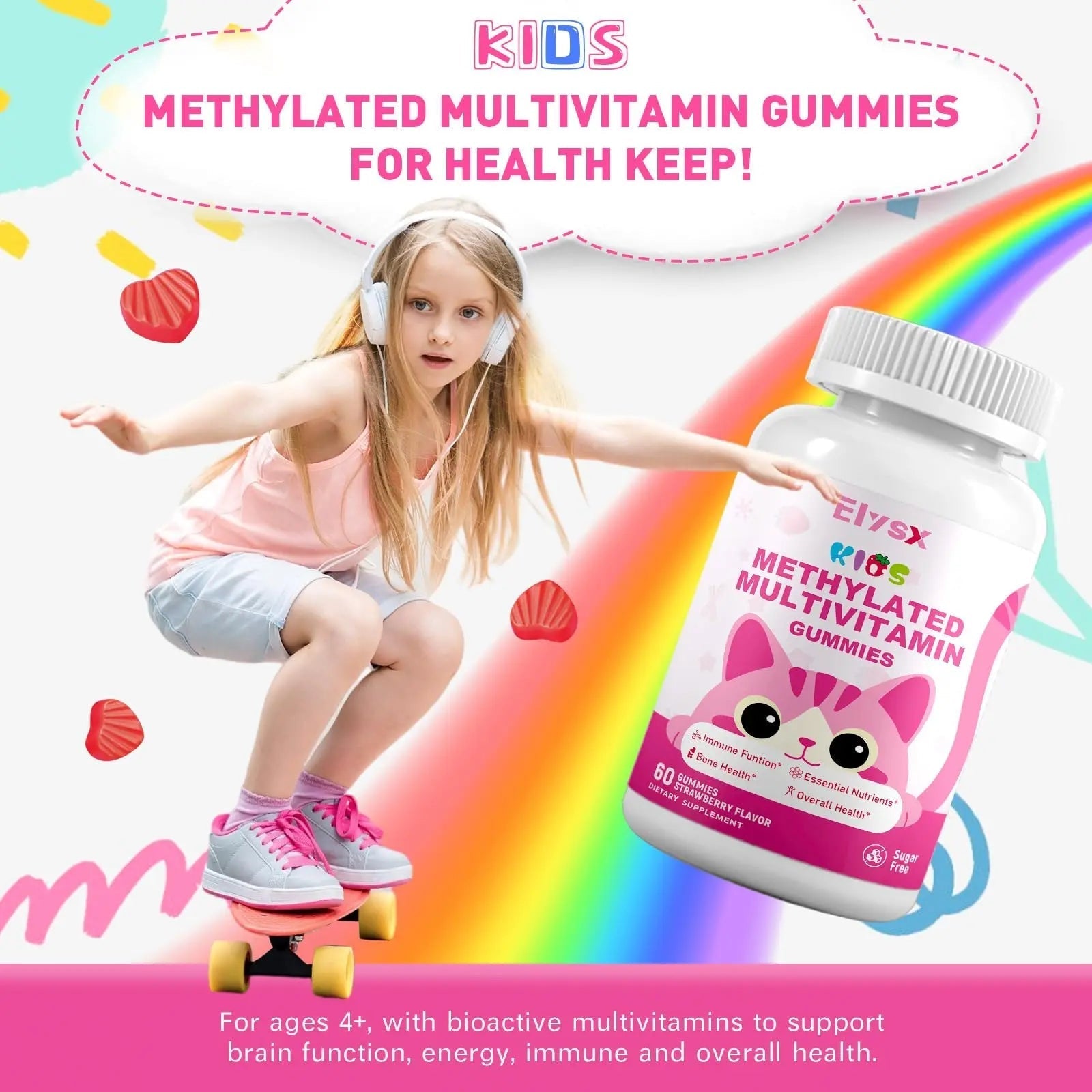 Elysx Kids Methylated Multivitamin Chewable Gummies, MTHFR Supplement with L Methylfolate, Magnesium, Biotin, Choline ElysxAu supplements