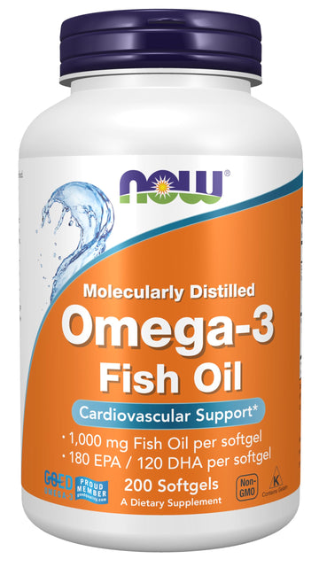 NOW Foods Supplements, Omega-3 180 EPA / 120 DHA, Molecularly Distilled, Cardiovascular Support*, 200 Softgels NOW FoodsAu supplements