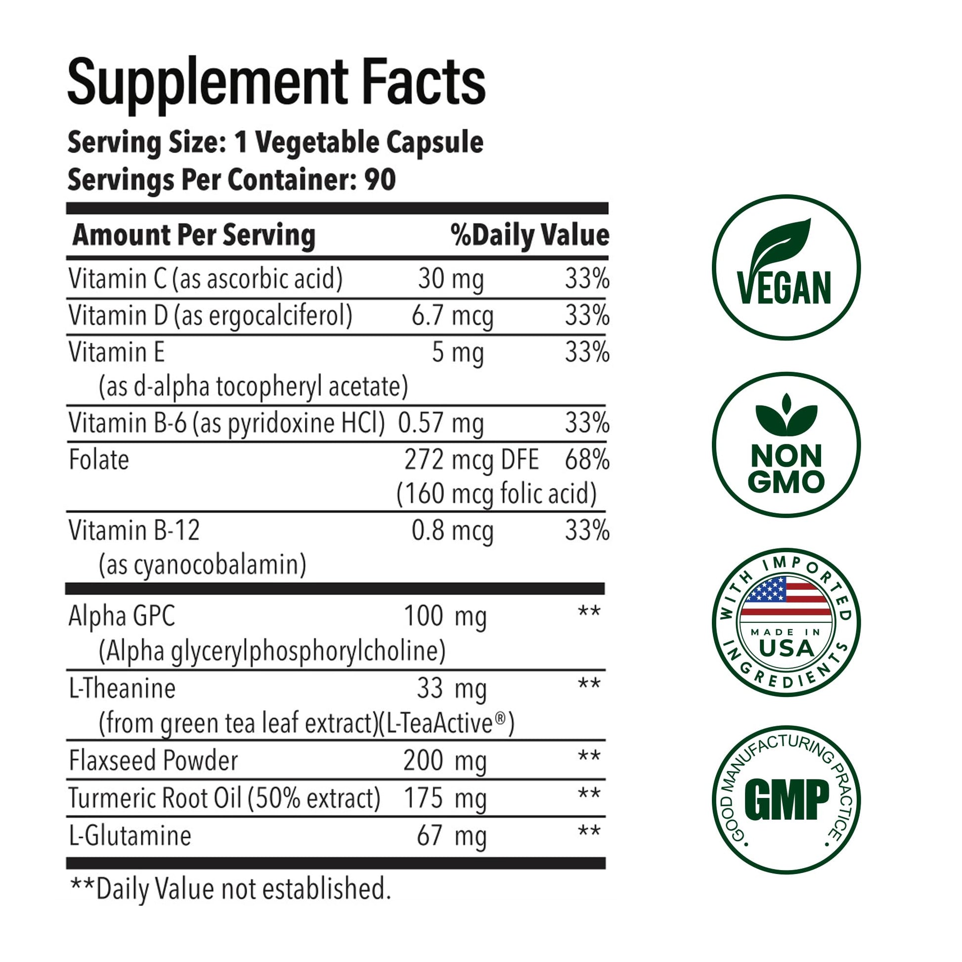Advanced Brain Health Supplement with Alpha GPC, L-Theanine, L-Glutamine for Memory and Focus - 90 Capsules NutrifyMDAu supplements