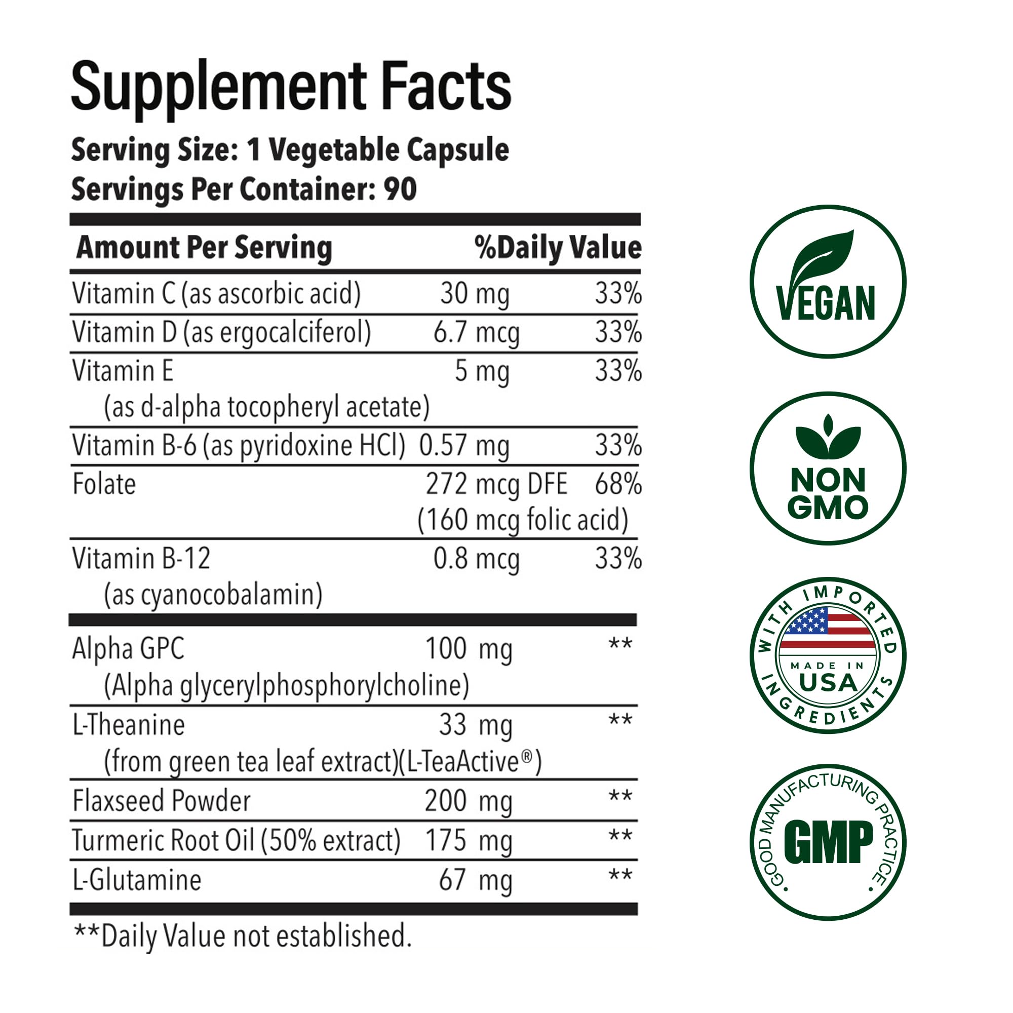 Advanced Brain Health Supplement with Alpha GPC, L-Theanine, L-Glutamine for Memory and Focus - 90 Capsules NutrifyMDAu supplements