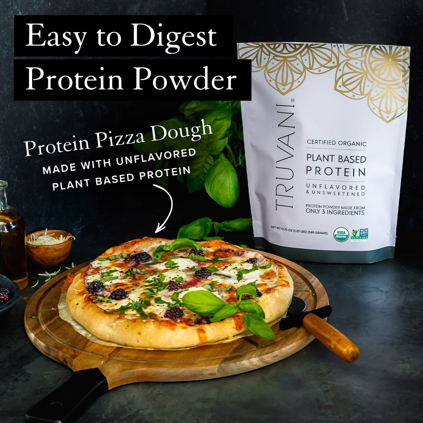 Truvani Organic Vegan Protein Powder Unflavored - 20g of Plant Based Protein, Organic TruvaniUS supplements