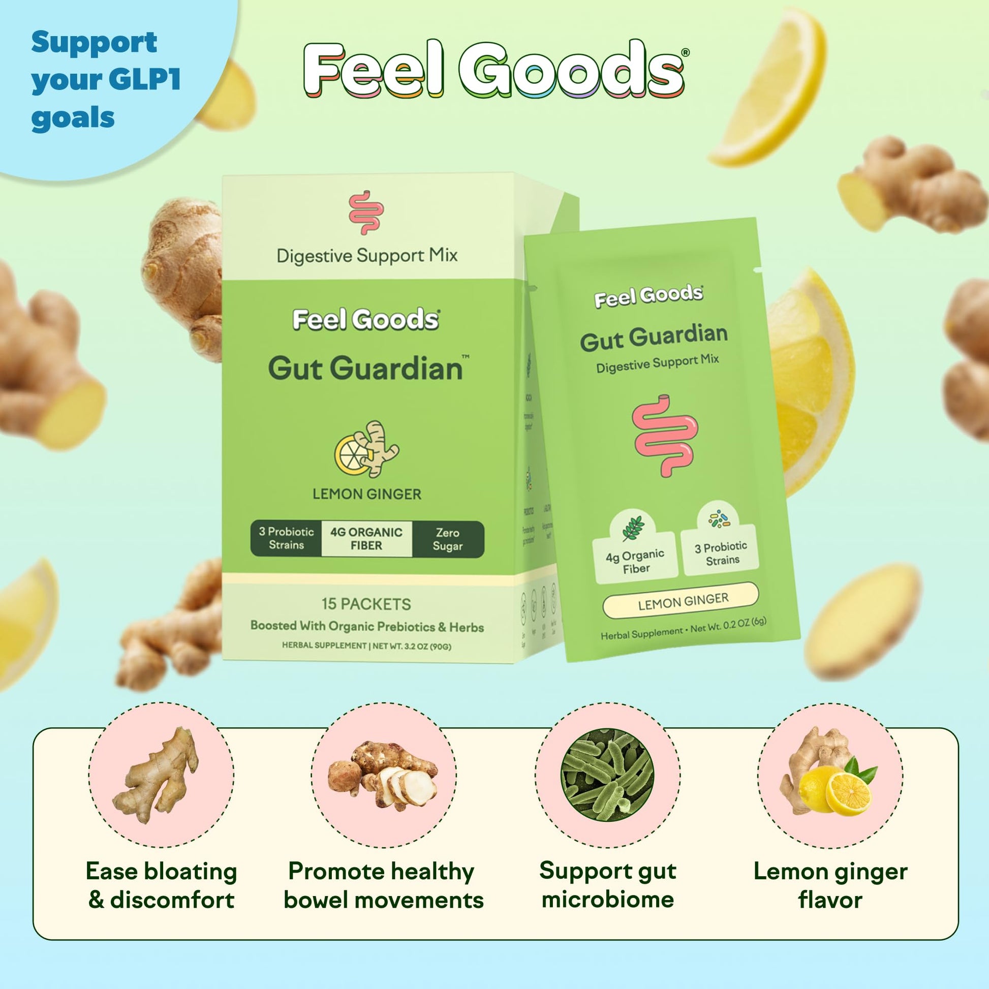Feel Goods Gut Guardian, Gut Health Powder Packets - Probiotic Fiber Powder with Prebiotics & L Glutamine for Digestive Health, Bloating Relief & Digestion Support - Zero Sugar & Organic Flavor Feel GoodsAu supplements