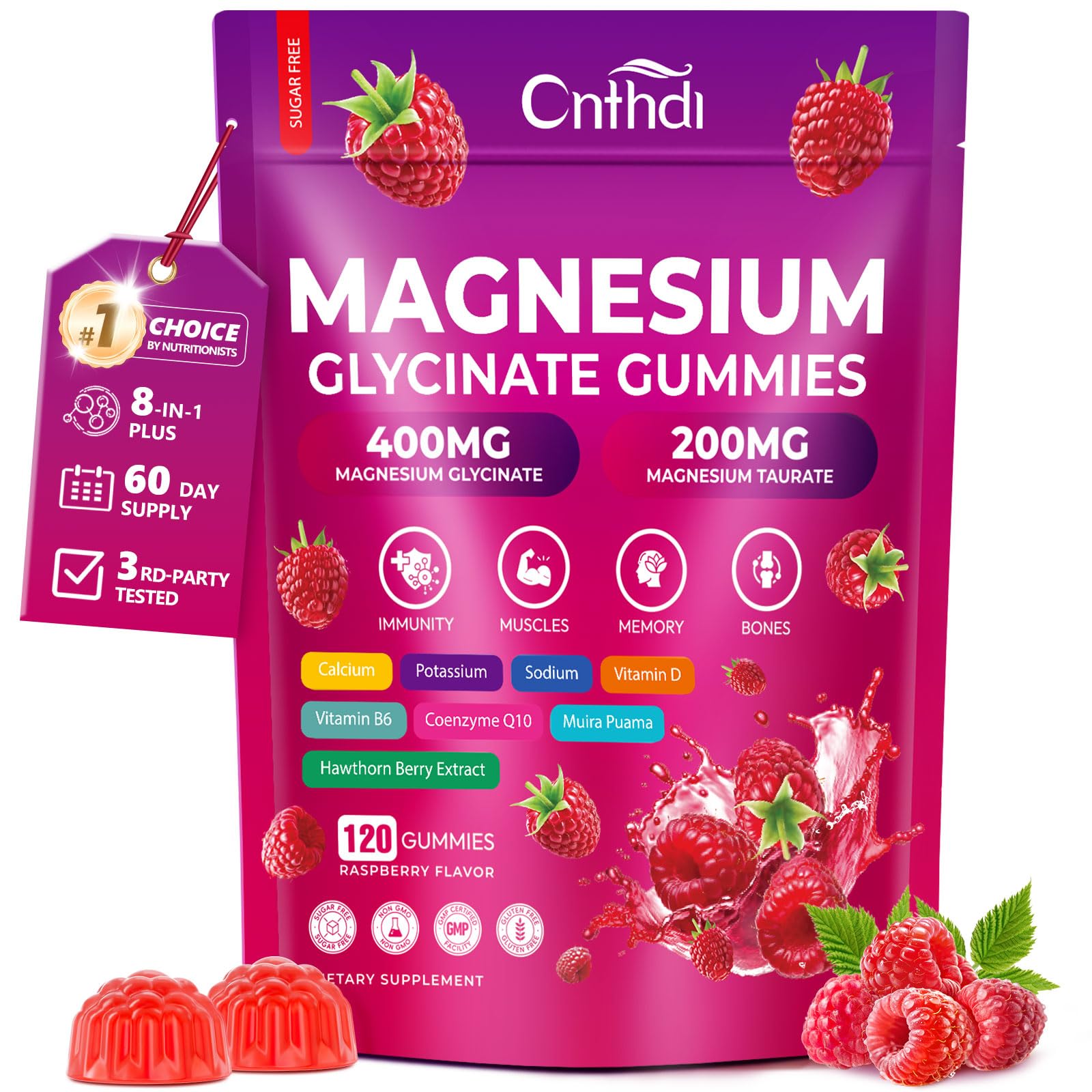 CNFHDI Magnesium Glycinate Gummies 600mg, 120 Counts Chews Sugar Free Magnesium Gummies for Adults & Kids with Calcium, Zinc & CQ10, Potassium Supplements for Zzz, Brain, Muscle & Relax CNFHDIAu supplements