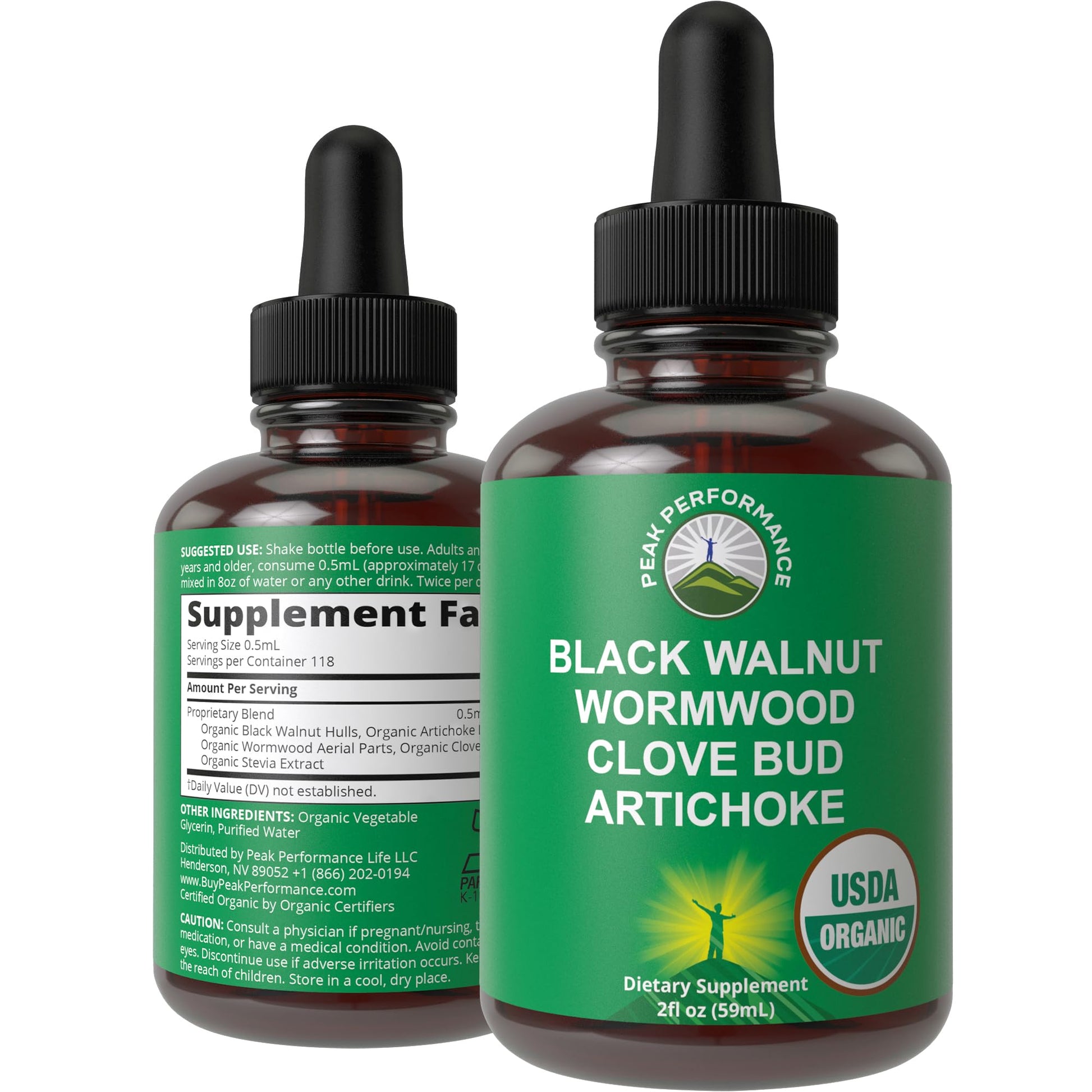 USDA Organic Wormwood Black Walnut Clove Drops Cleanse for Humans. Sugar Free Supplement for Intestinal Cleanse, Detox Support for Adults and Kids. with Artichoke and Clove Bud. Kosher, No GMOs Peak PerformanceAu supplements