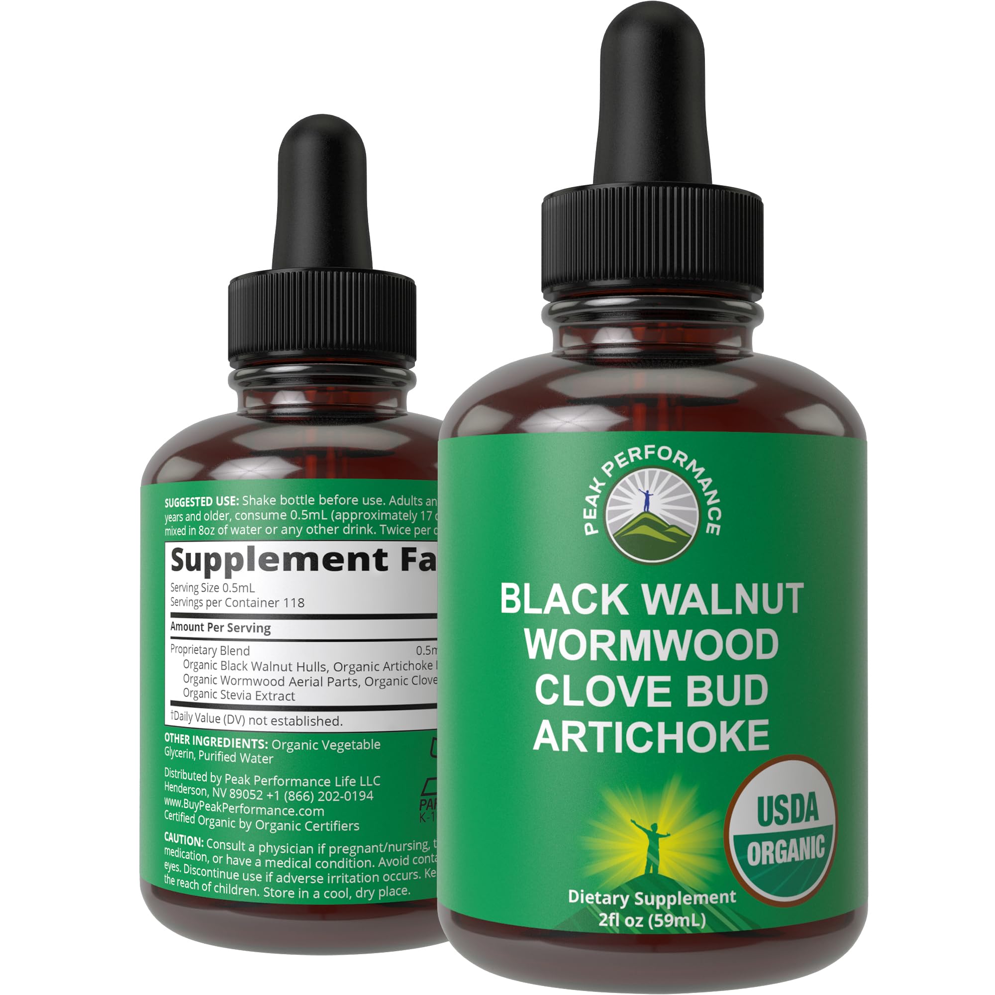 USDA Organic Wormwood Black Walnut Clove Drops Cleanse for Humans. Sugar Free Supplement for Intestinal Cleanse, Detox Support for Adults and Kids. with Artichoke and Clove Bud. Kosher, No GMOs Peak PerformanceAu supplements