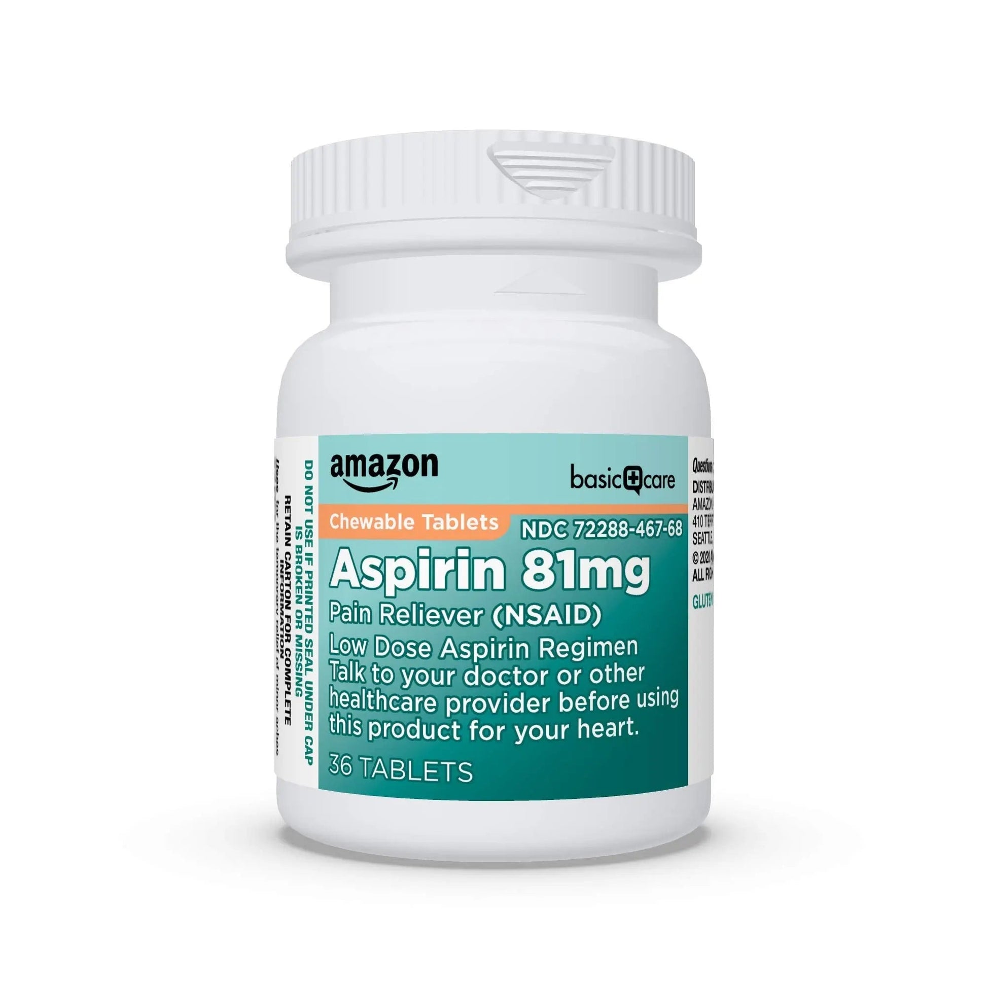 Amazon Basic Care Low Dose Aspirin 81 mg Chewable Tablets, Pain Reliever for Minor Aches, Orange Flavor, 36 Count Amazon Basic CareAu supplements