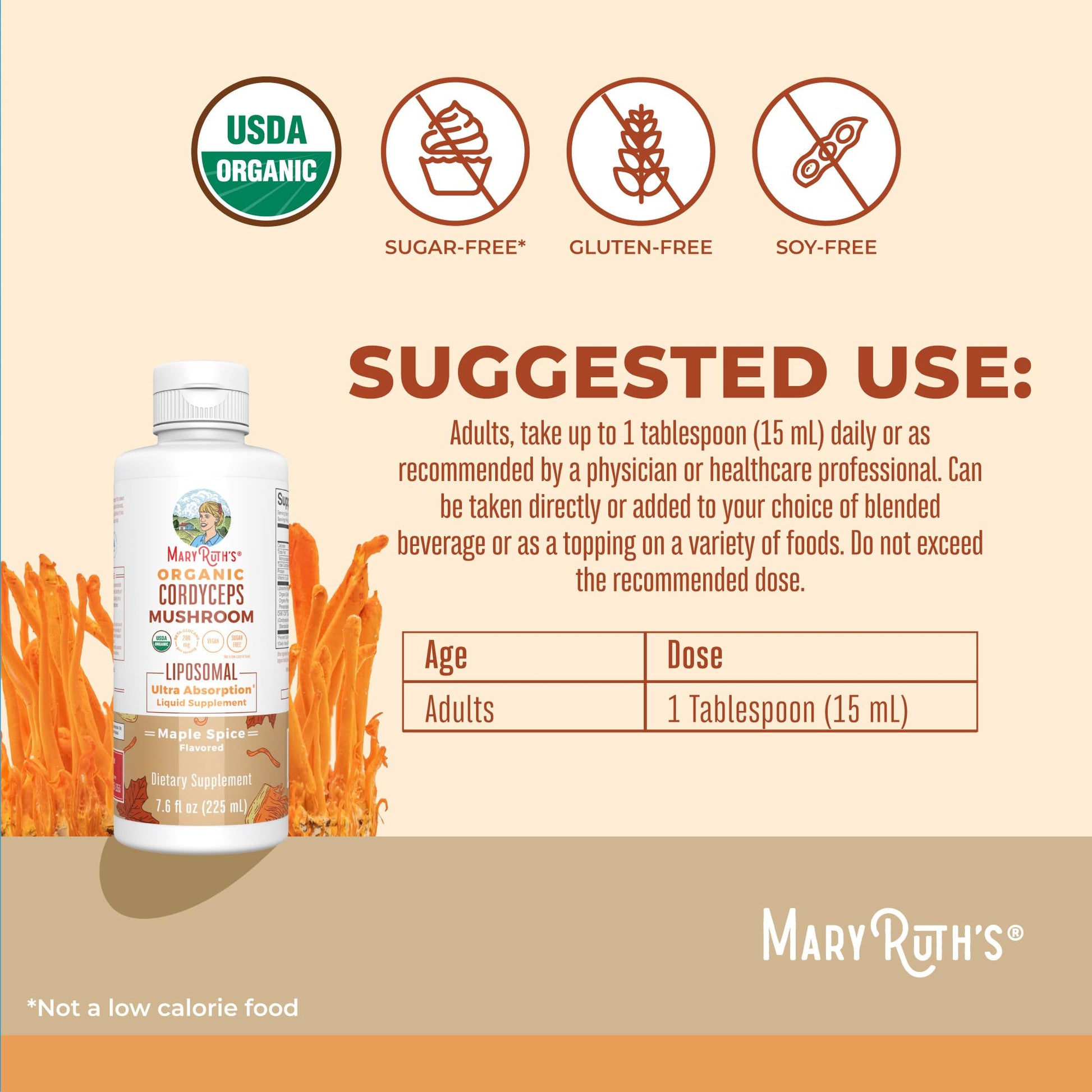 MaryRuth Organics Cordyceps Mushroom Supplement | Ultra Absorption Liposomal | Full Spectrum Mushroom | 200mg Beta-Glucans Per Serving | USDA Organic | Vegan | 7.6 oz | 15 Servings MARYRUTH'SUS supplements