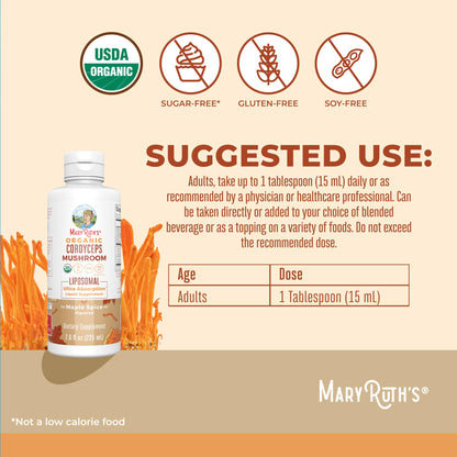 MaryRuth Organics Cordyceps Mushroom Supplement | Ultra Absorption Liposomal | Full Spectrum Mushroom | 200mg Beta-Glucans Per Serving | USDA Organic | Vegan | 7.6 oz | 15 Servings MARYRUTH'SUS supplements