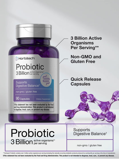 Probiotic for Women & Men's Digestive Health | 3 Billion CFU | 90 Capsules | Non-GMO HorbäachUS supplements