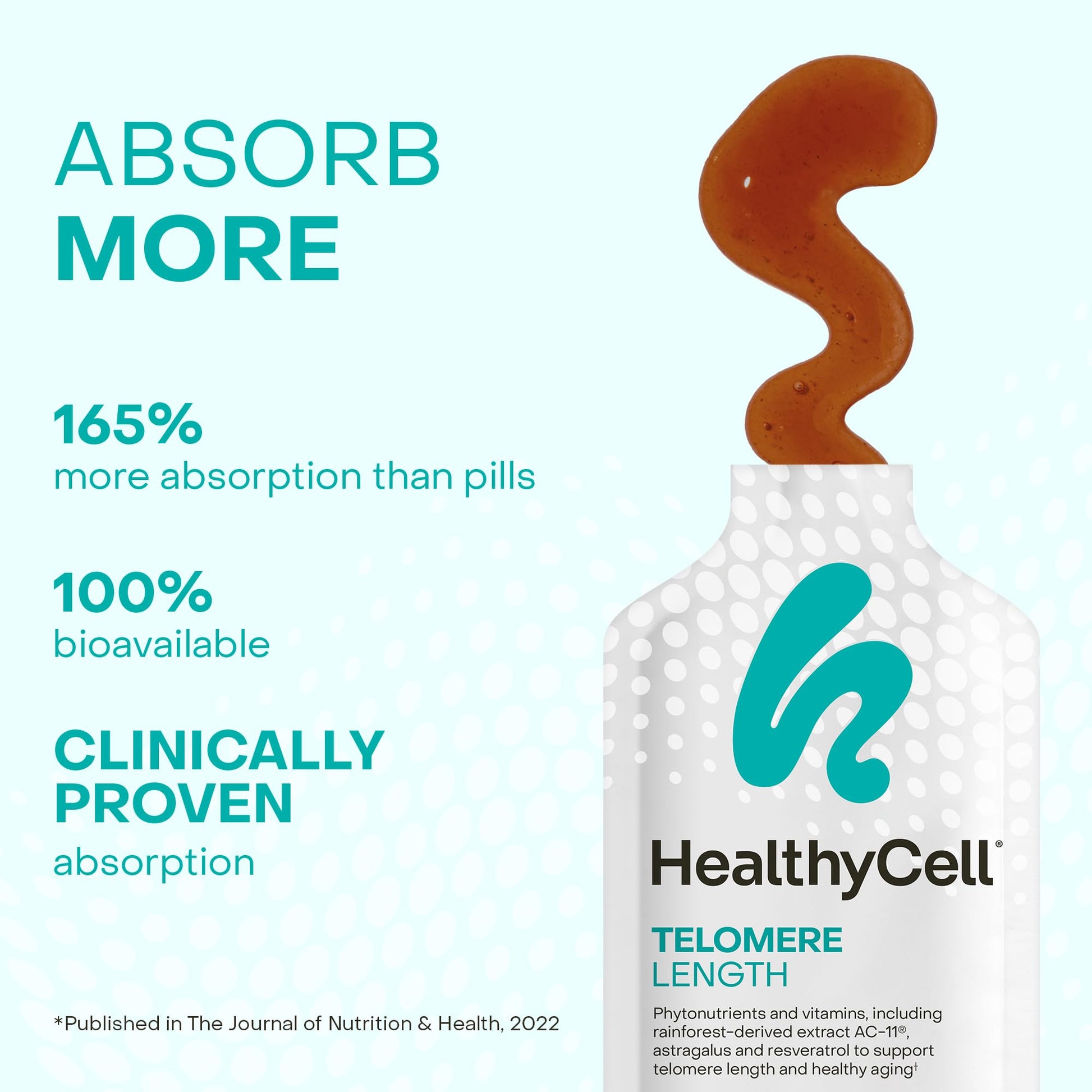HealthyCell Telomere Length Supplement - Anti-Aging Telomere Lengthening Supplements with Phytonutrients & Vitamins for Cellular Health - AC-11, Astragalus & Resveratrol - 30 Gel Packs, Grape Flavored HealthycellAu supplements