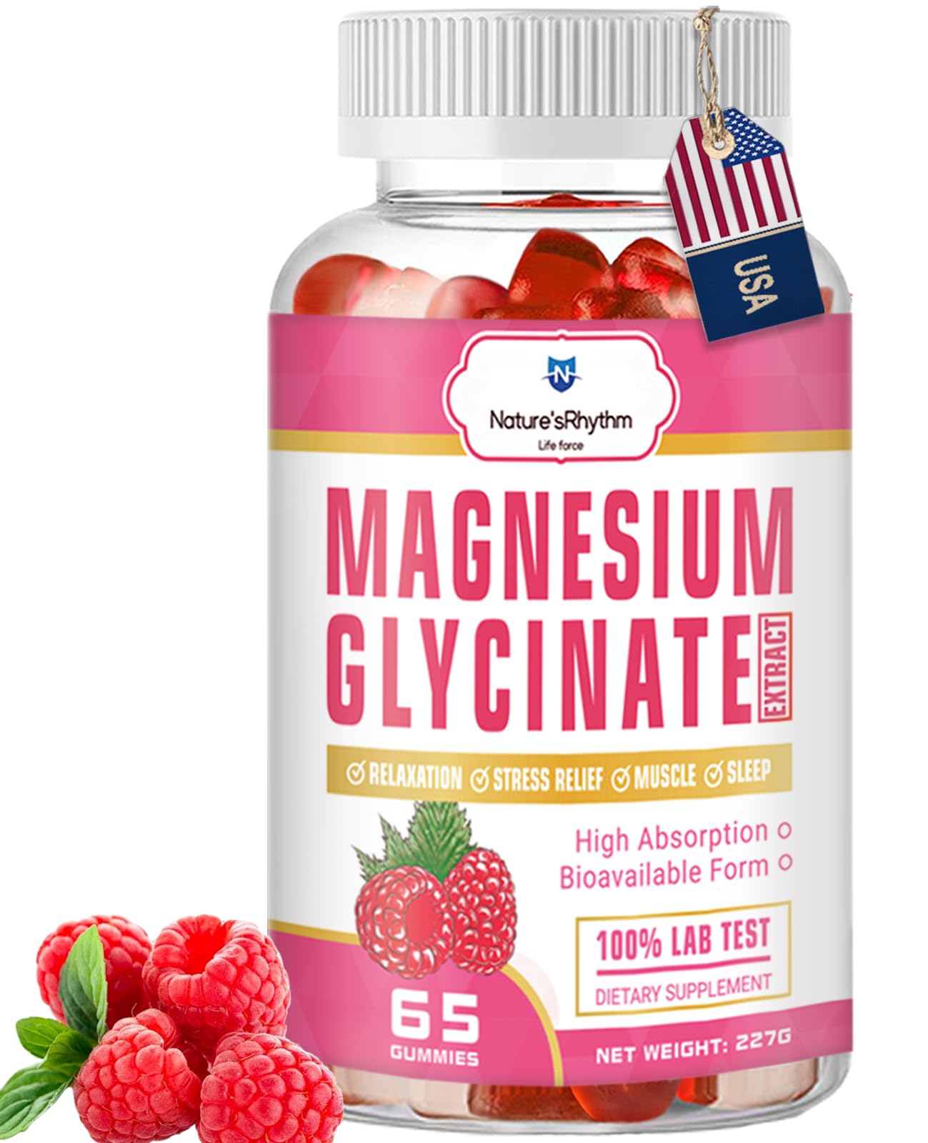 Nature‘s Rhythm Magnesium Gummies 500mg - 65 Ct | Magnesium Glycinate Supplements for Relaxation, Stress Relief, and Sleep for Adults & Kids Tasty and Tangy Raspberry Flavor Nature'sRhythmAu supplements