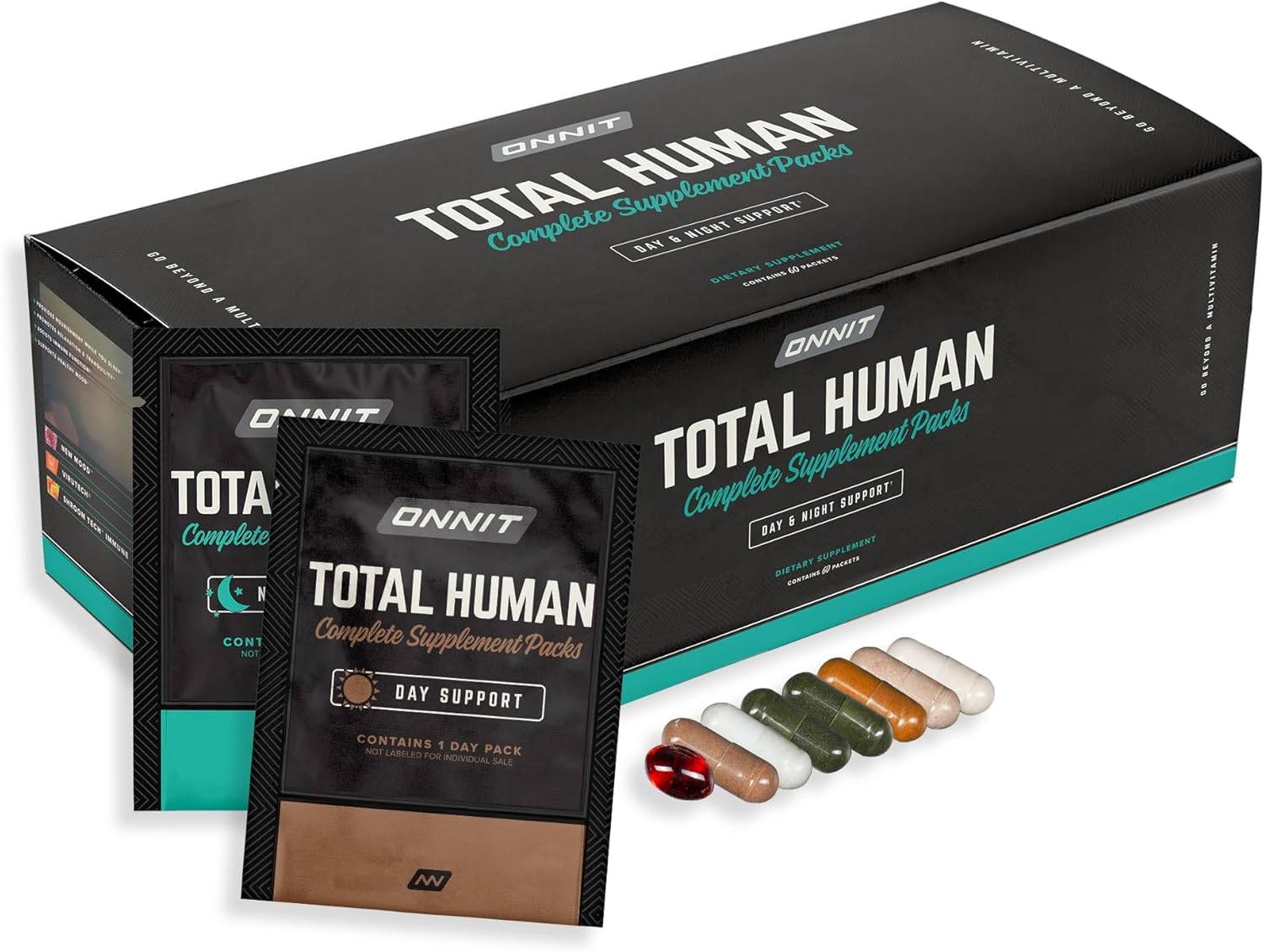ONNIT Total Human Adult Multivitamin Comprehensive Capsule Packs with Day and Night Support, Daily Vitamin Packs for Men and Women, Dietary Supplement Capsules, 30-Day Supply, 60 Packs ONNITAu supplements