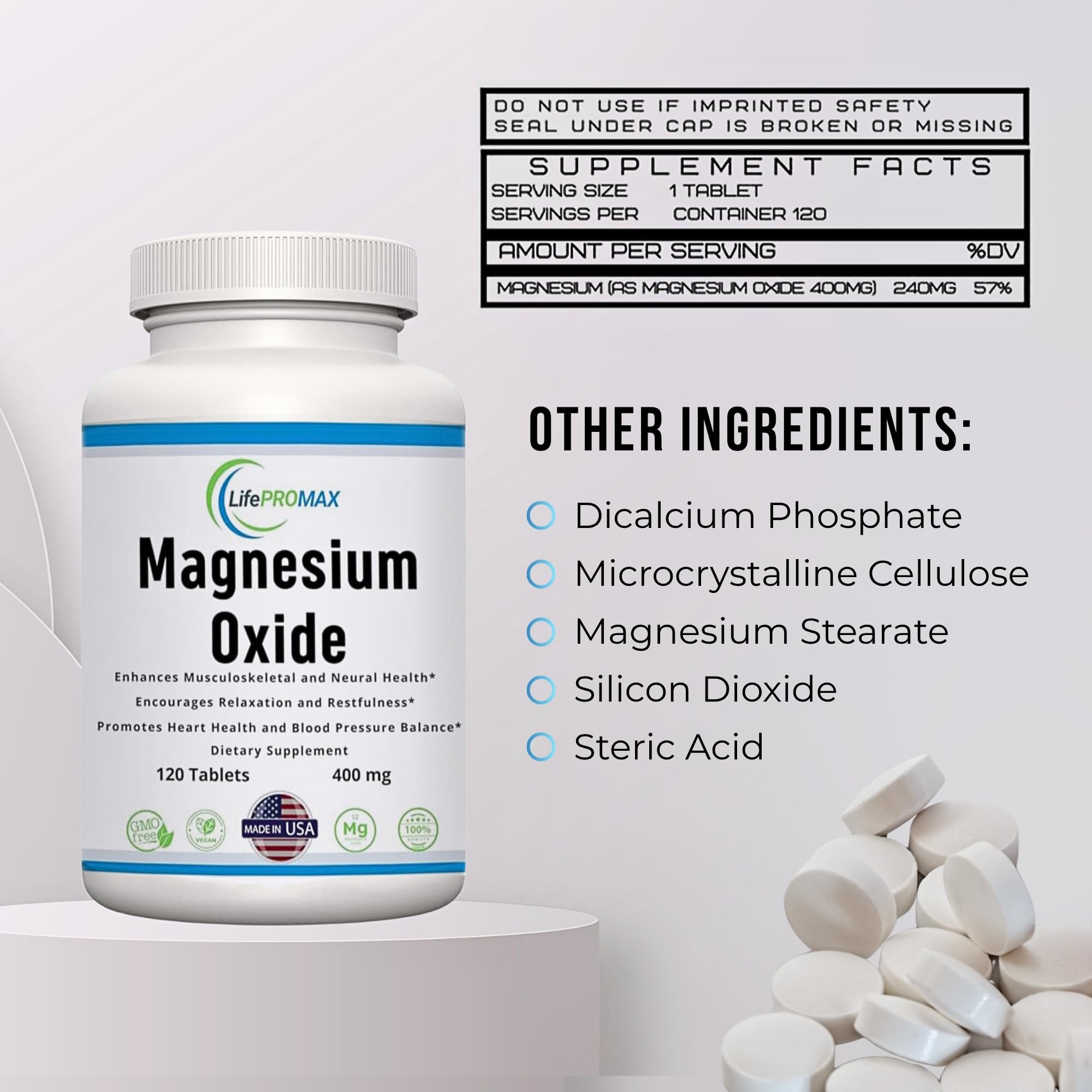 Magnesium 400mg [High Potency] Supplement – Magnesium Oxide for Immune Support, Muscle Recovery, Leg Cramps and Relaxation 120 Tablets LifePROMAXAu supplements
