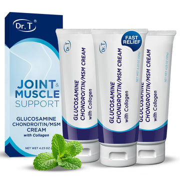 Dr. T Glucosamine Chondroitin Cream - Premium Formula with MSM and Collagen for Joint and Muscle Discomfort - Maintains Joint Strength, Flexibility & Muscle Mobility - 4.23 oz / 120g (3 Pack) Dr. TAu supplements