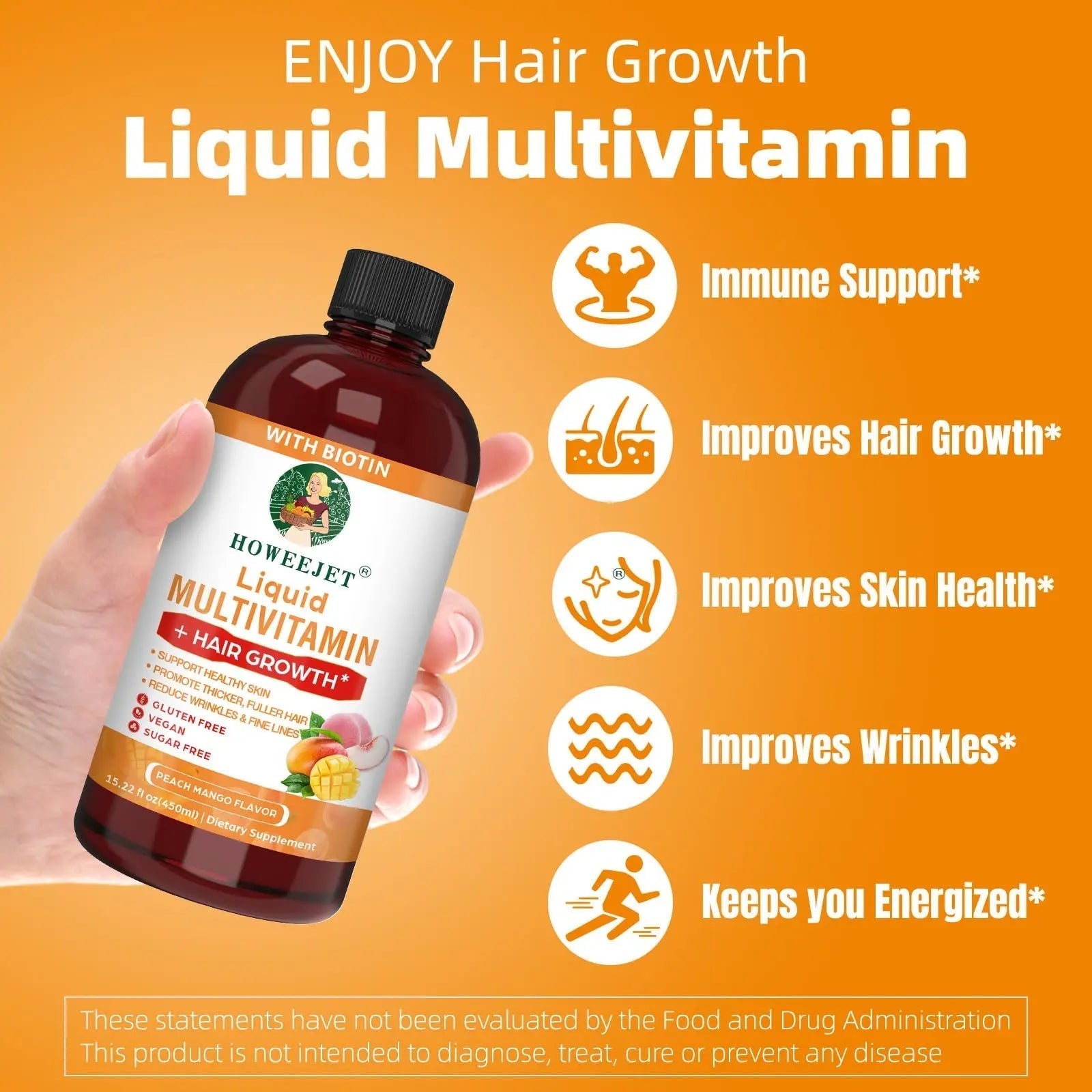 Liquid Multivitamin for Hair Growth | Biotin 10000mcg | Hair & Skin Support Supplement | Clinically Tested for Thicker Hair & Skin Elasticity HOWEEJETAu supplements