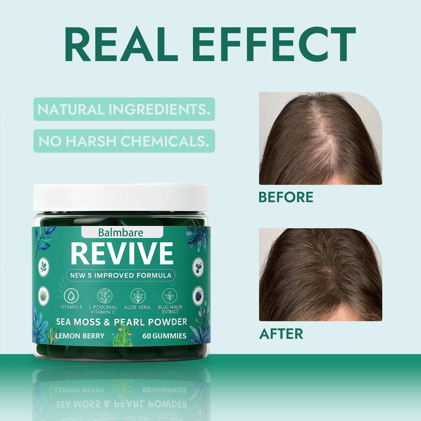 Balmbare Revive Gummies for Hair Loss, with Organic Irish Sea Moss Pearl Powder, Vitamins C & E, Aloe Vera - Supports Healthy Hair, Skin & Nails Growth (1pcs) ReviveNerveAu supplements