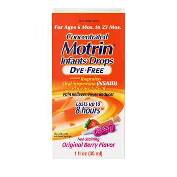 Motrin Infants Infant Ibuprofen Oral Suspension Concentrated Drops, NSAID Fever Reducer & Pain Reliever for Babies, Dye Free, Alcohol-Free, Berry Flavor, Includes Enclosed Syringe, 1 fl. oz Infants' MotrinAu supplements