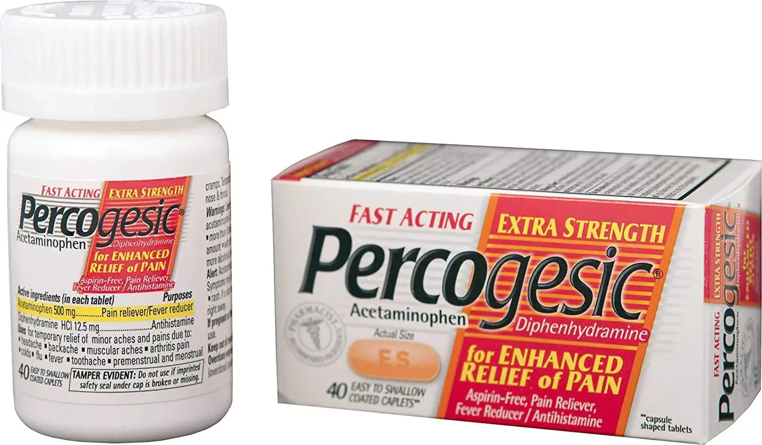 Percogesic Extra Strength Pain Relief | Aspirin Free Dual Action Relief | 40 Coated Caplets (6 Pack) PercogesicAu supplements