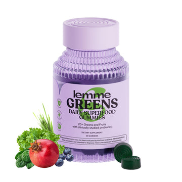 Lemme Greens Superfood Gummies w/Multi - Support Gut Health & Reduce Bloating, 20+ Organic Greens and Superfruits, Clinically Studied Probiotics, D3, B12 - Berries & Greens Flavored (60 Count) LemmeAu supplements