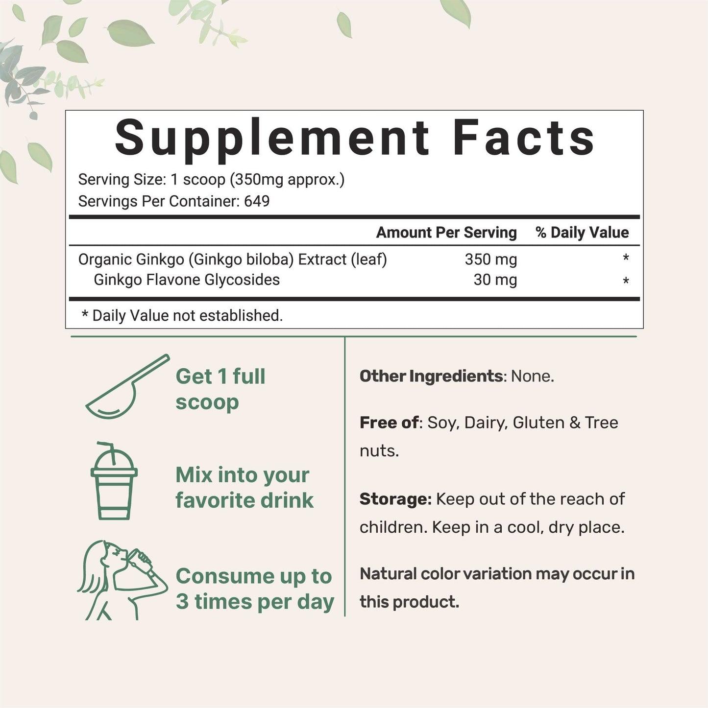 Micro Ingredients Raw Organic Ginkgo Biloba Powder, 8 Ounce (18 Months Supply) Micro IngredientsUS supplements