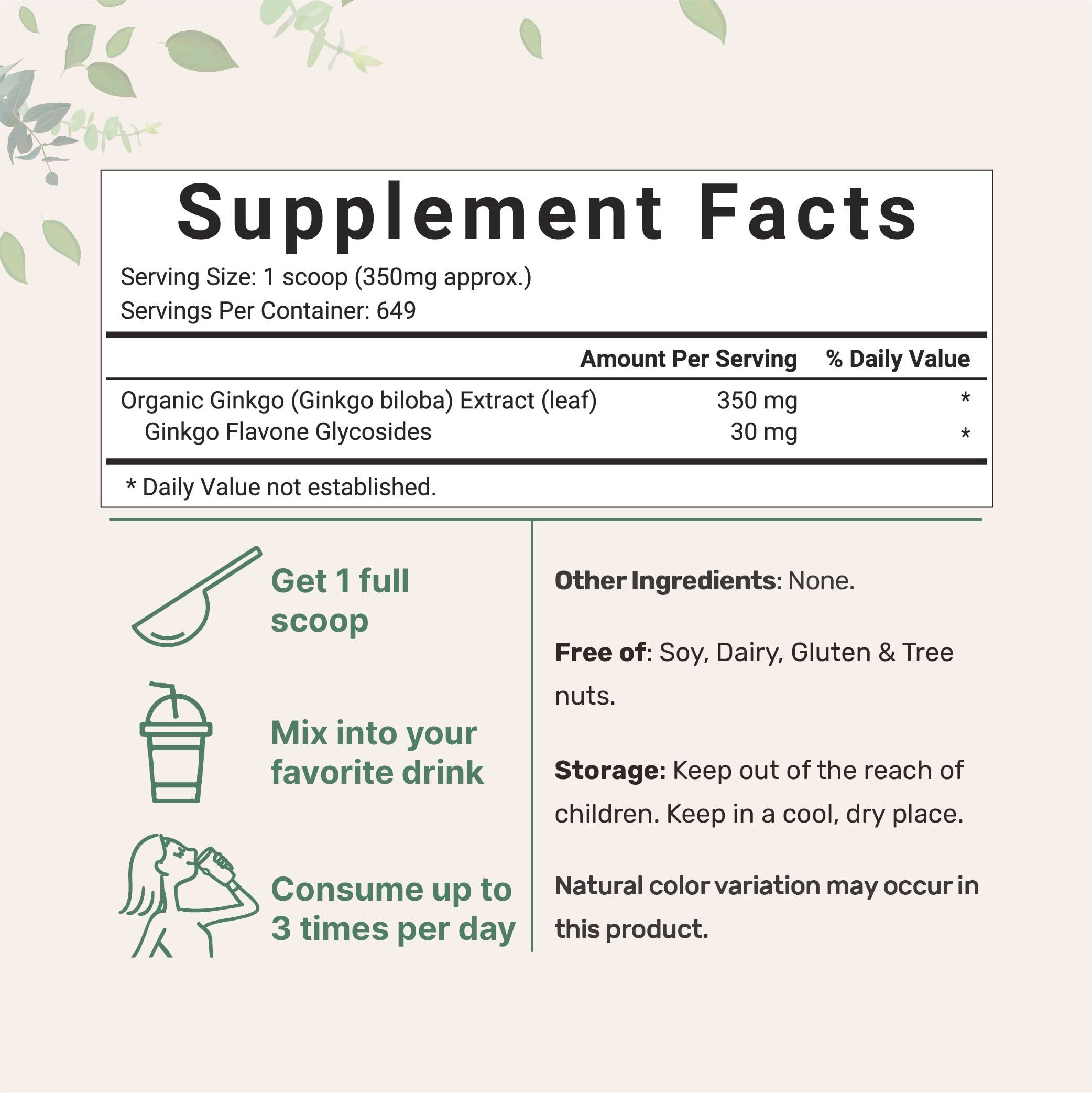 Micro Ingredients Raw Organic Ginkgo Biloba Powder, 8 Ounce (18 Months Supply) Micro IngredientsUS supplements