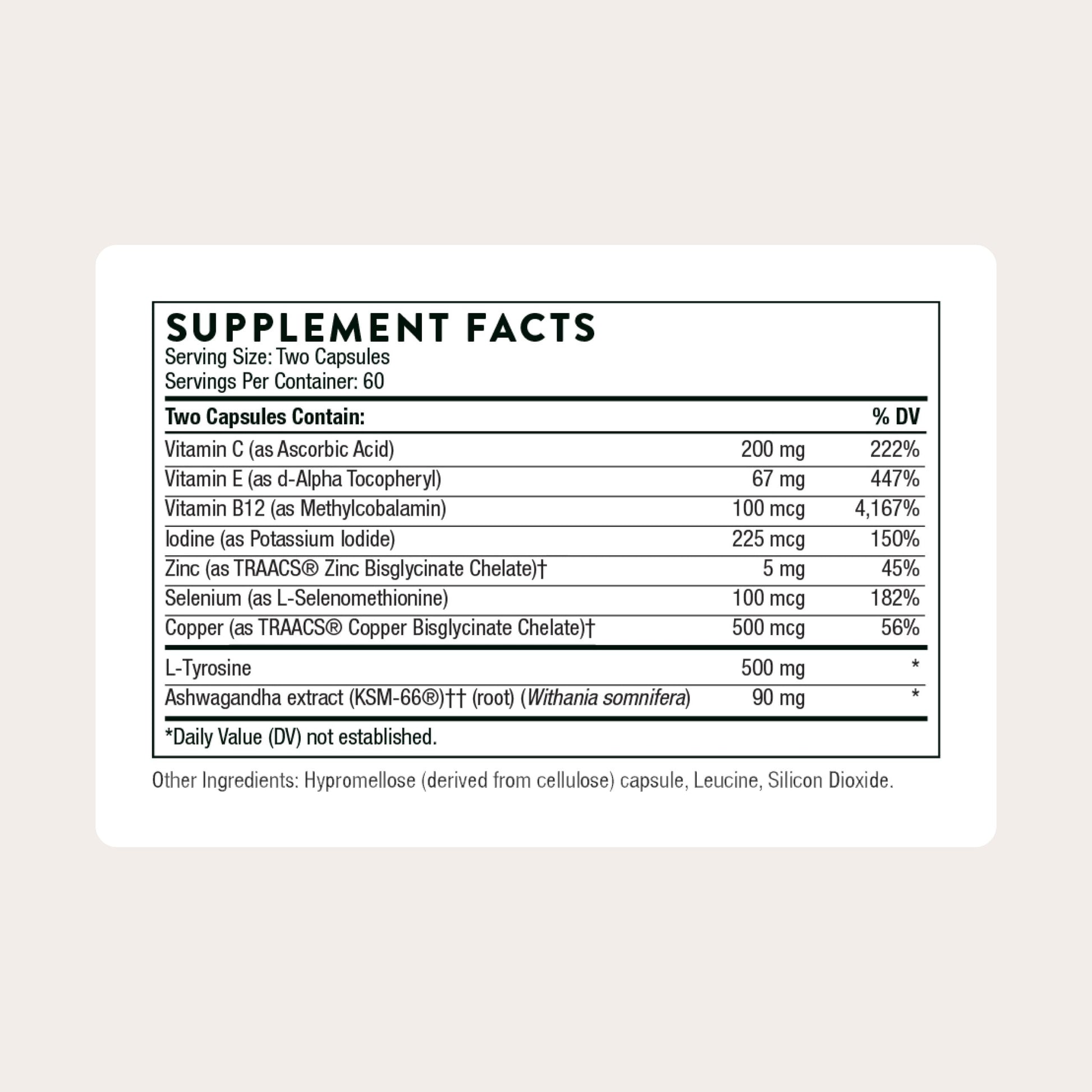 THORNE - Thyroid Health Complex (Formerly Thyrocsin) - Thyroid Cofactors for Thyroid Function Support* - Vitamins B12, C & E, Ashwagandha, Iodine, Zinc, Selenium, Copper & L-Tyrosine - 60 Servings THORNEAu supplements