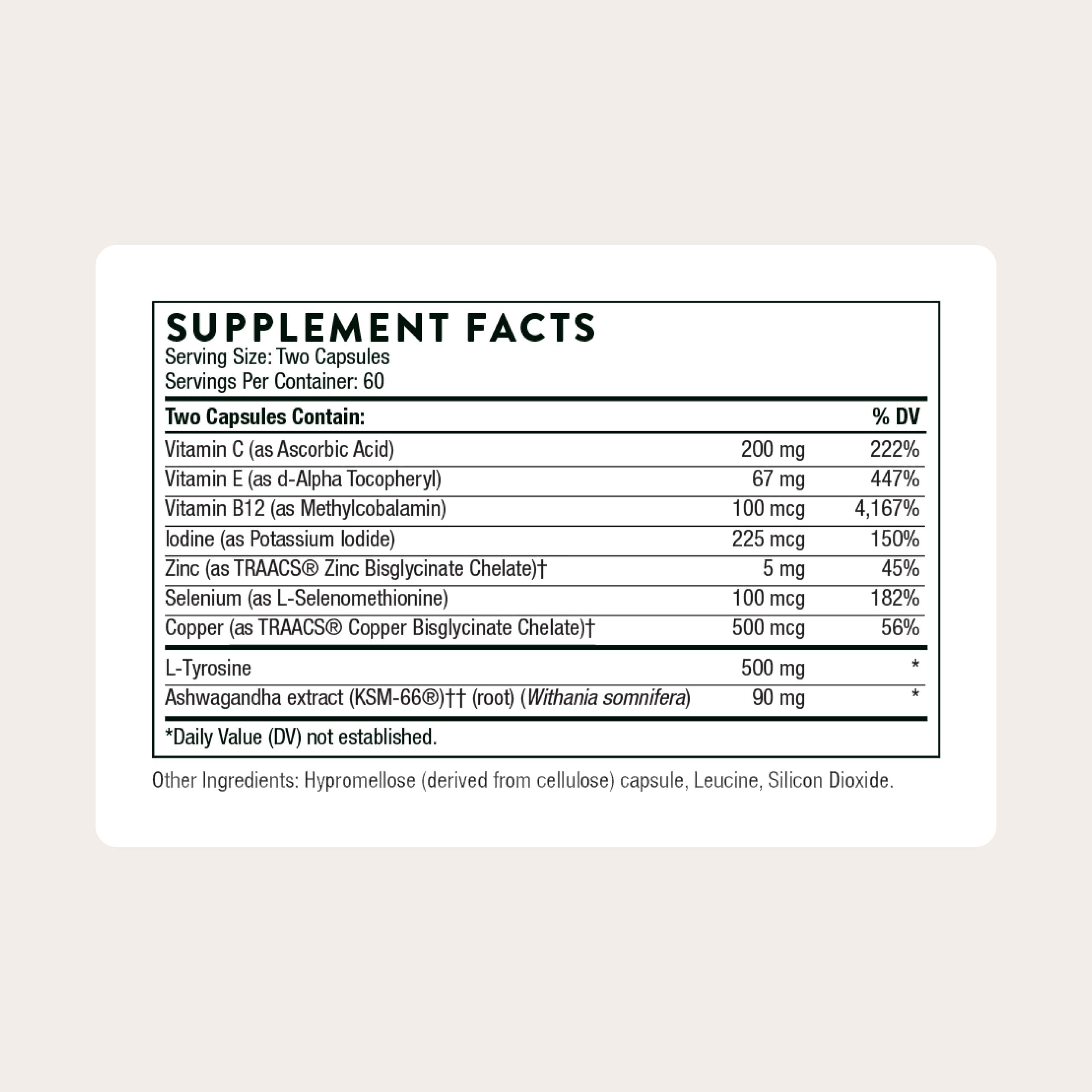 THORNE - Thyroid Health Complex (Formerly Thyrocsin) - Thyroid Cofactors for Thyroid Function Support* - Vitamins B12, C & E, Ashwagandha, Iodine, Zinc, Selenium, Copper & L-Tyrosine - 60 Servings THORNEAu supplements