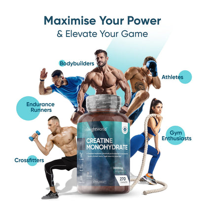 Creatine Monohydrate 3000mg - 270 Tablets - Gym Energy Supplement for Men & Women WeightWorldUS supplements