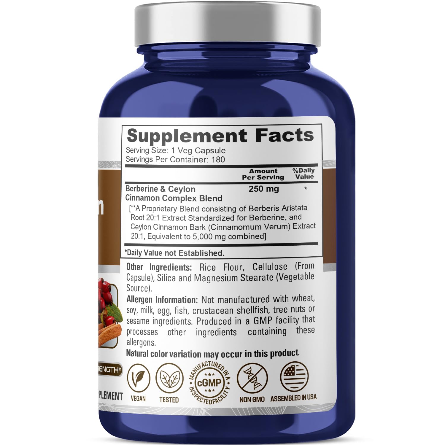 NusaPure Berberine with Ceylon Cinnamon 20:1 Extract, 250 mg Equivalent to 5000mg 180 Veggie Capsules, Vegetarian, Non-GMO Supplement, (Berberine Complex) NusaPureAu supplements