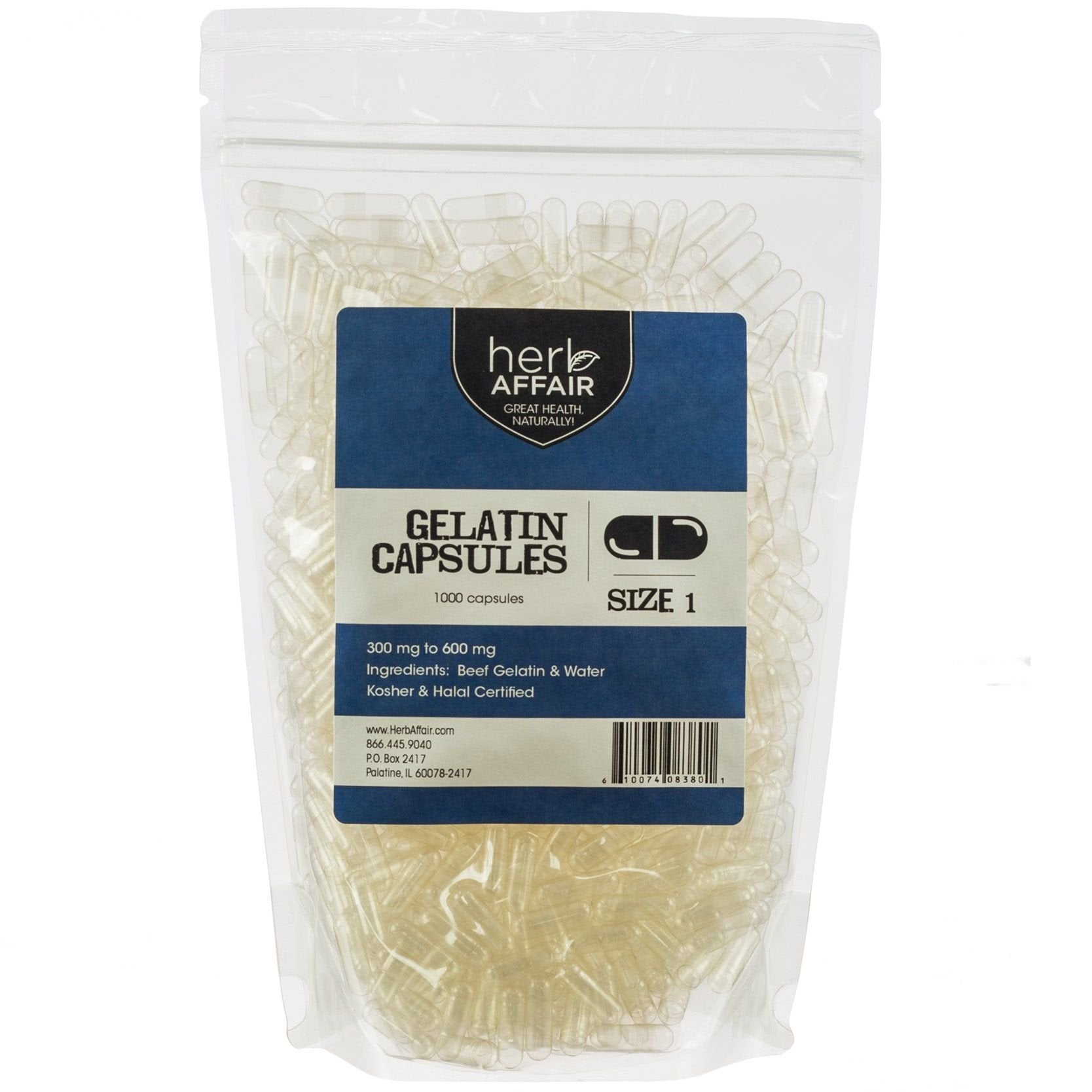 Herb Affair Clear Empty Gelatin Capsules Size 1-1000 Count – Holds 300-600mg - Great for Dogs and Kids Medication - Works with Most Capsule Fillers Herb AffairAu supplements