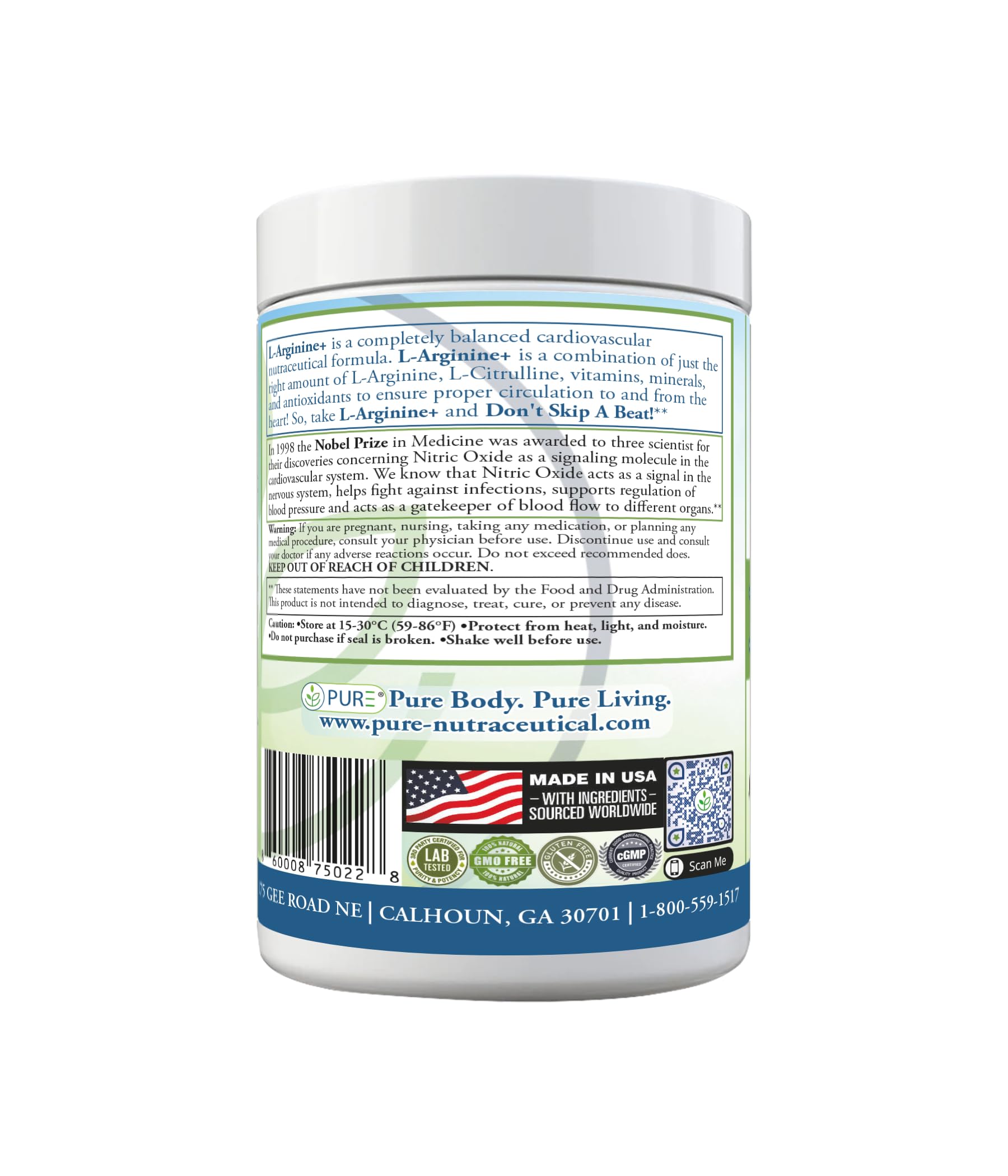 PURE® Cardio+ Nitric Oxide Heart & Circulation Support - 5000mg L-Arginine & 1000mg L-Citrulline - Lemon Lime, 30 Servings Powder, 375 Grams - CoQ10 Beet Root - High Potency Cardiovascular Formula PUREAu supplements
