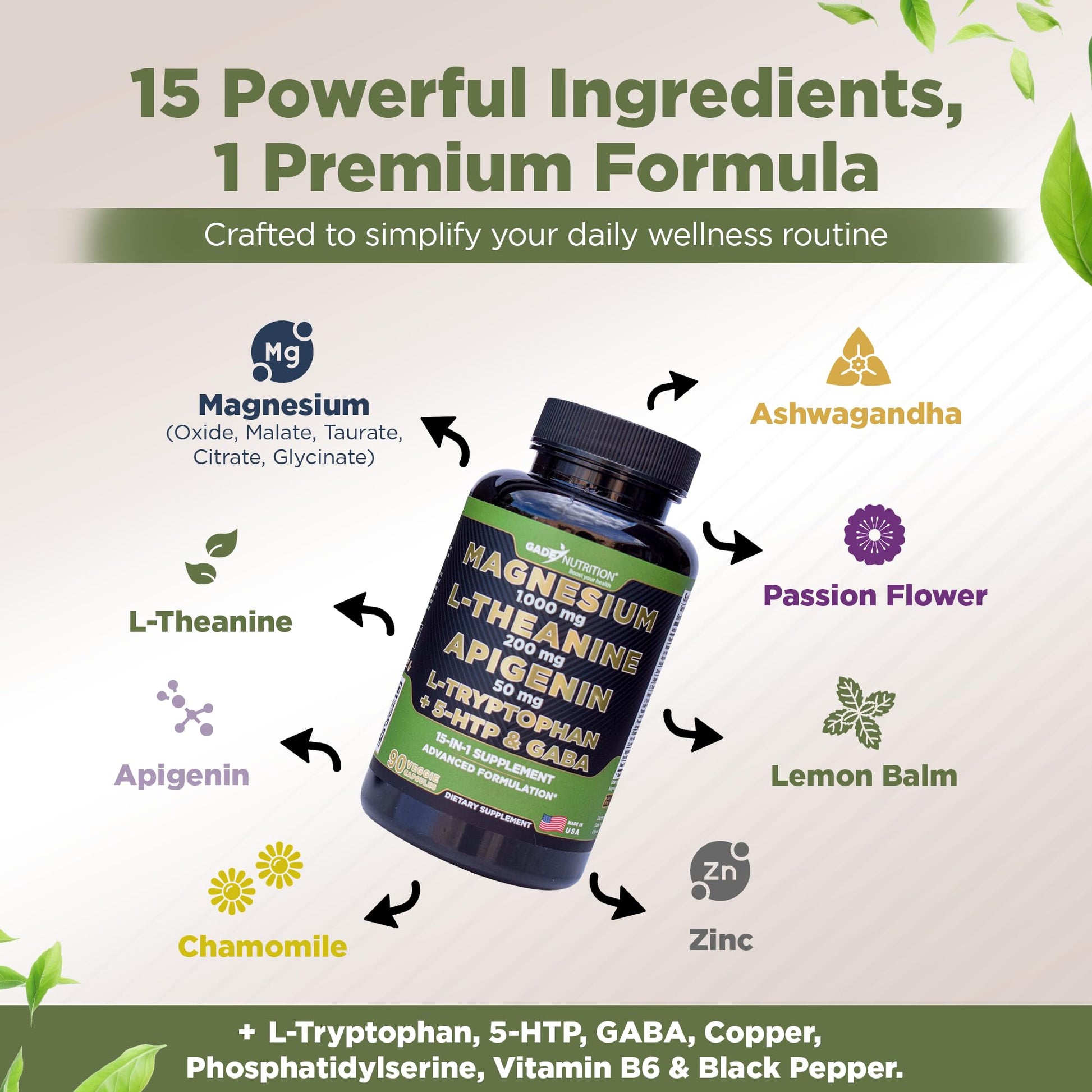 Gade Nutrition Magnesium Glycinate & Magneisum Supplements with Apigenin, L Theanine 200 mg, 5 HTP, GABA Calm Brain Booster Supplement Sleep Aid Ashwagandha L Tryptophan Chamomile GADE NUTRITION BOOST YOUR HEALTHAu supplements