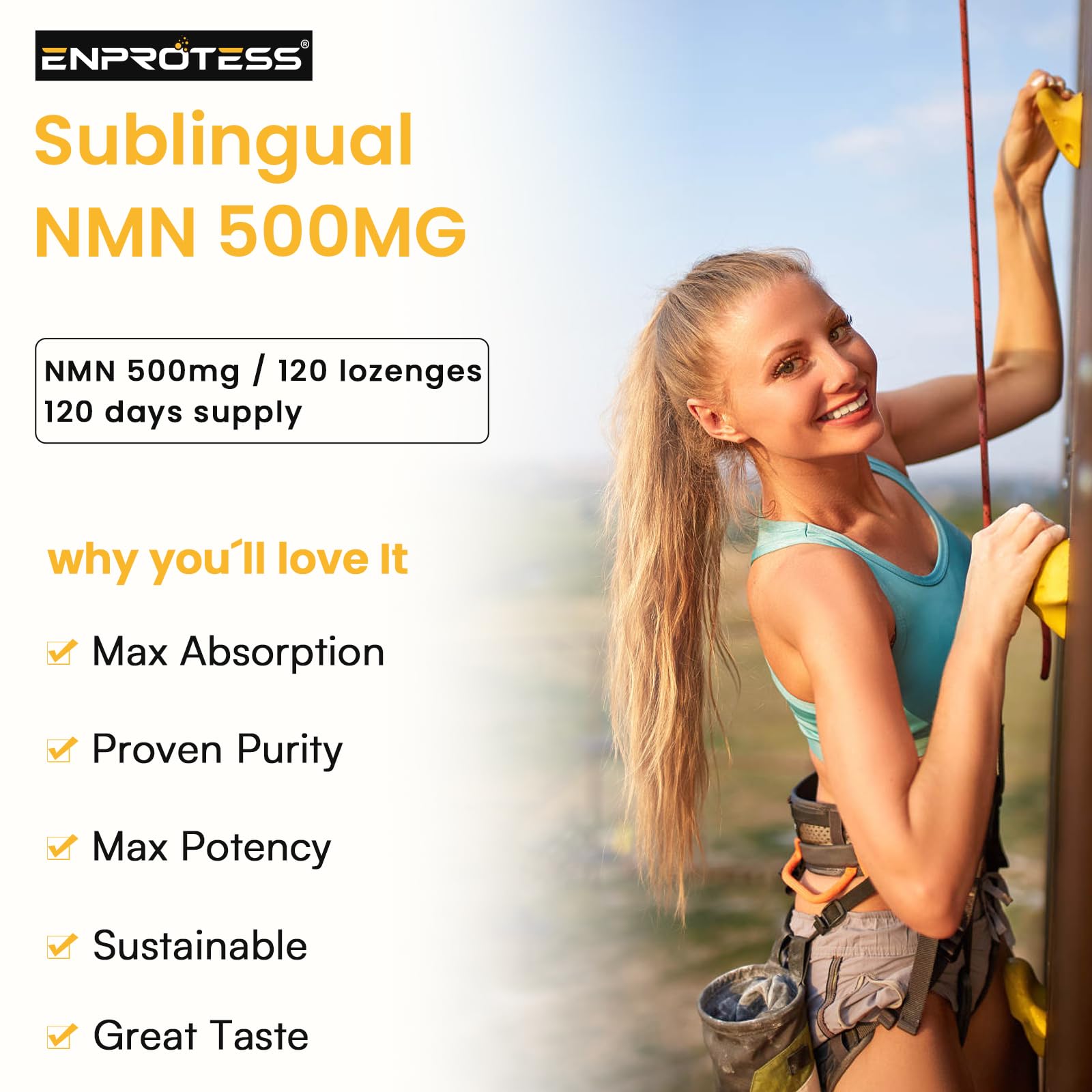 Sublingual NMN 500mg, Max Absorbency & Fast-Acting NMN Supplement（120-Day Supply）, 99% Pure NMN (Nicotinamide Mononucleotide) for NAD, Cell, Immune, Energy, Muscle, Anti-Aging, Longevity, 120 Lozenges EnprotessAu supplements