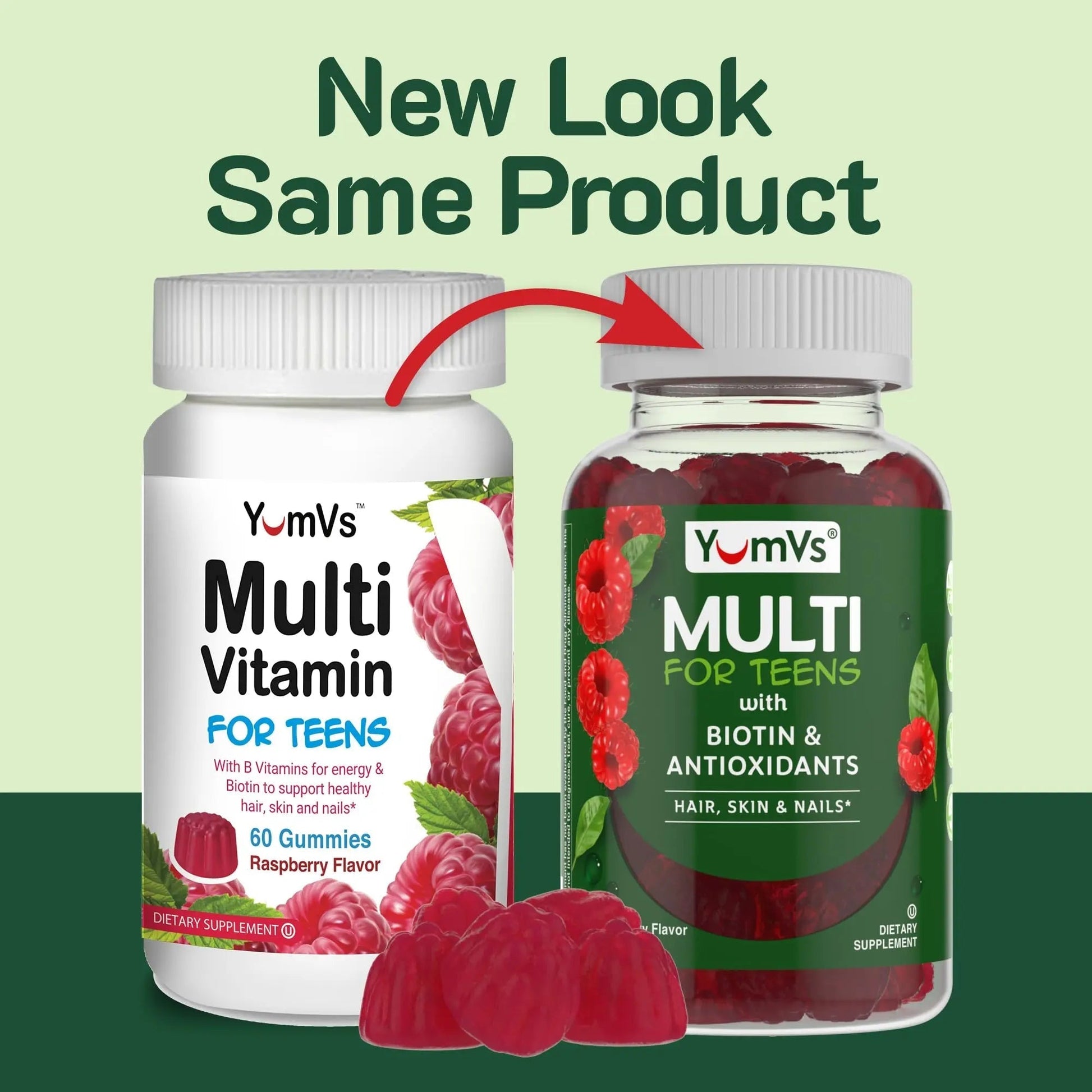 YumVs Teen Multivitamin Gummies with Biotin and Antioxidants - Raspberry Flavor - Hair Skin Nails Support - Kosher Teenager Vitamins YUM-V'SAu supplements