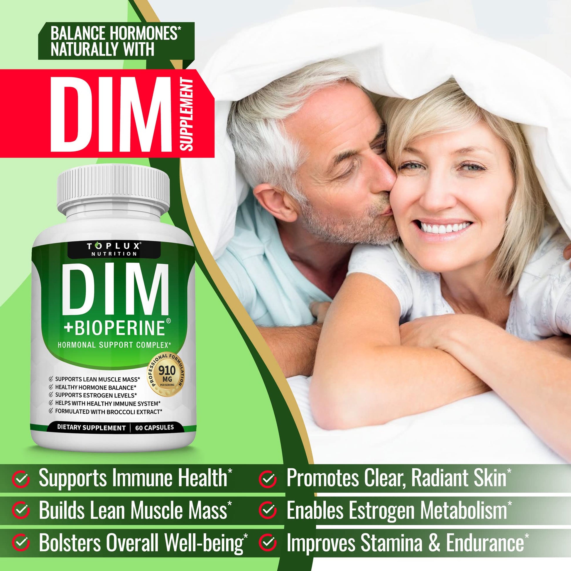 Dim Supplement 910 mg Plus BioPerine Complex - Diindolylmethane to Support Hormone Balance TopluxAu supplements