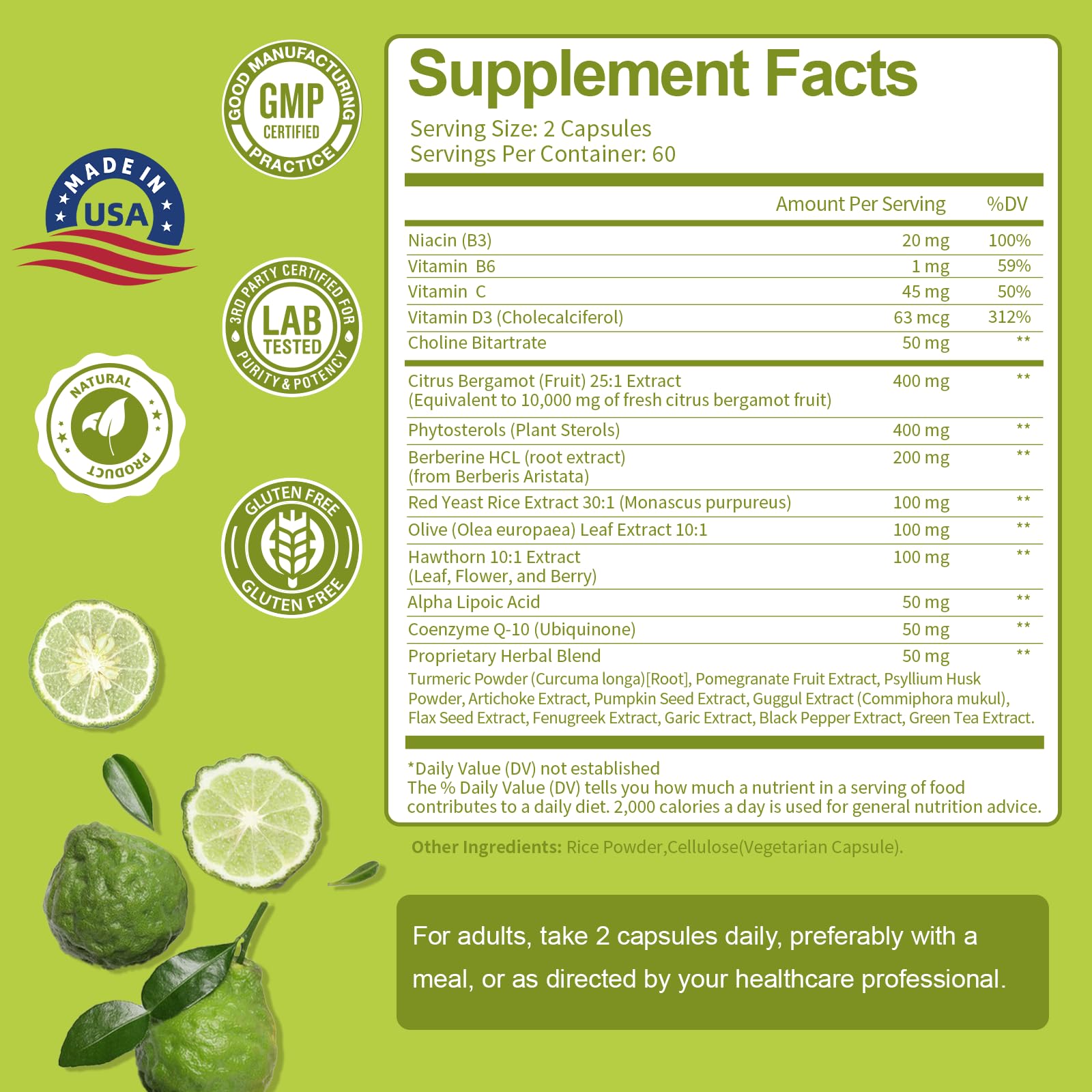 Citrus Bergamot Supplement for High Cholesterol - Italian Citrus Bergamot & Plant Sterols Stanols Natural Way to Balance Cholesterol Level, Cholesterol Lowering Supplements, Vegan, Non-GMO, 120 Counts TotariaAu supplements